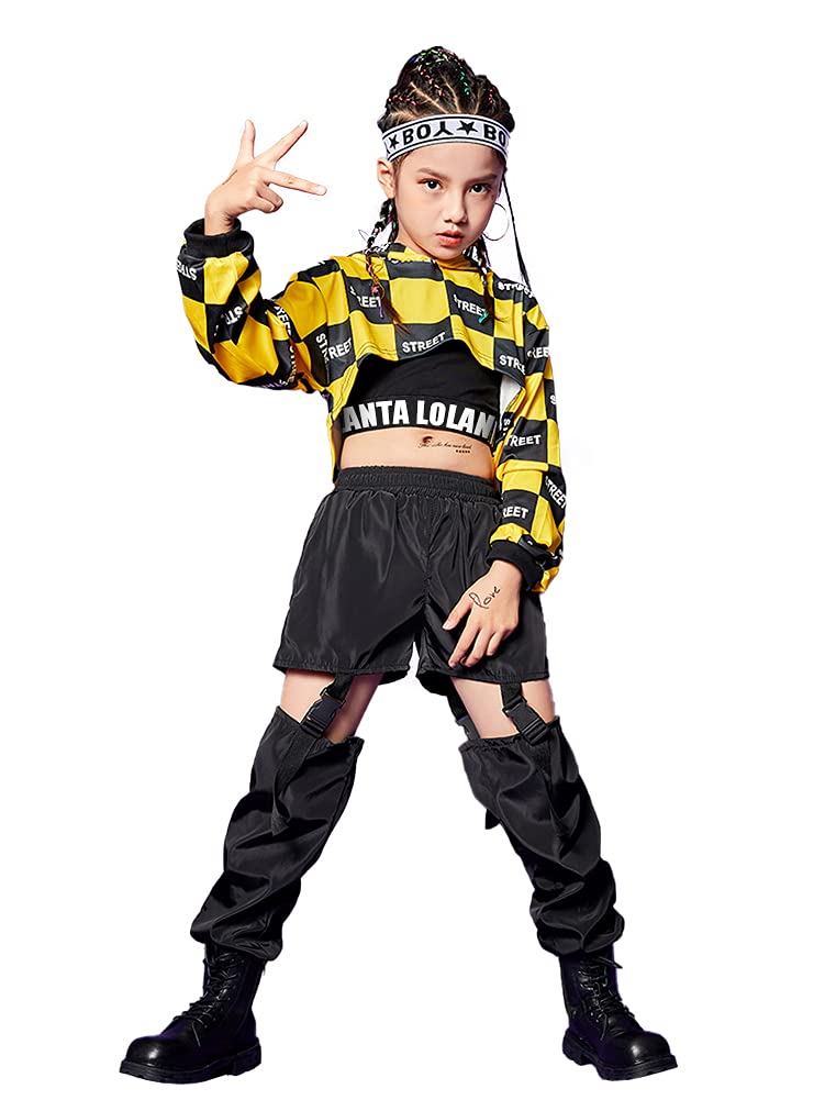 Girl's Hip Hop Checkered Hoodie Sweatshirt Joggers Pants Outfits