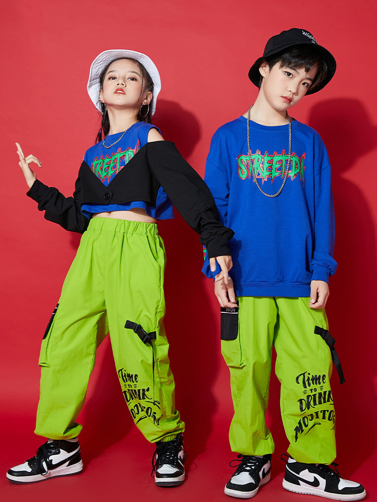 Unisex Jungen Mädchen Schriftzug Denim Jeans Zebrastreifen Tanzoutfit