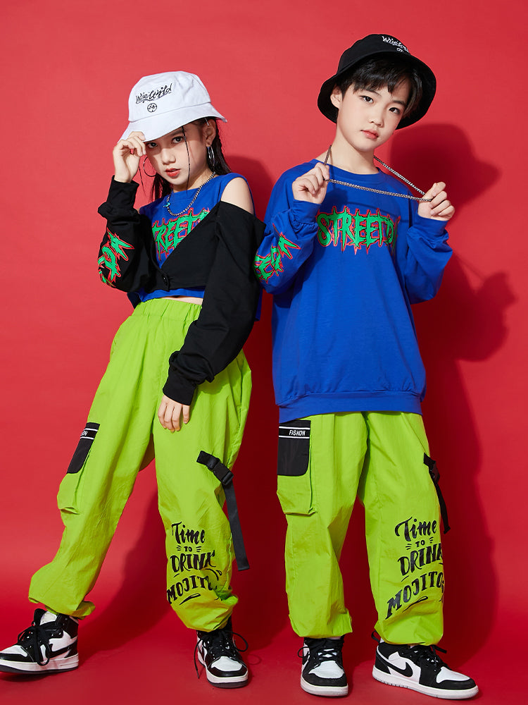 Unisex Jungen Mädchen Schriftzug Denim Jeans Zebrastreifen Tanzoutfit