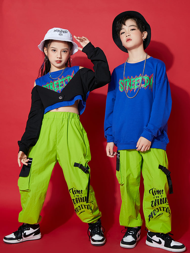 Unisex Boy's Girl's Lettering Denim Jeans Zebra Stripes Dance Outfit