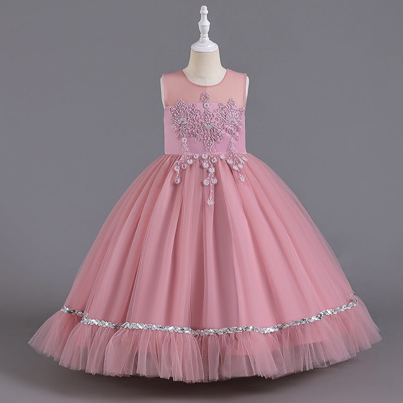 Girl's Flower Dress Wedding Kids Tulle Princess Long Dresses