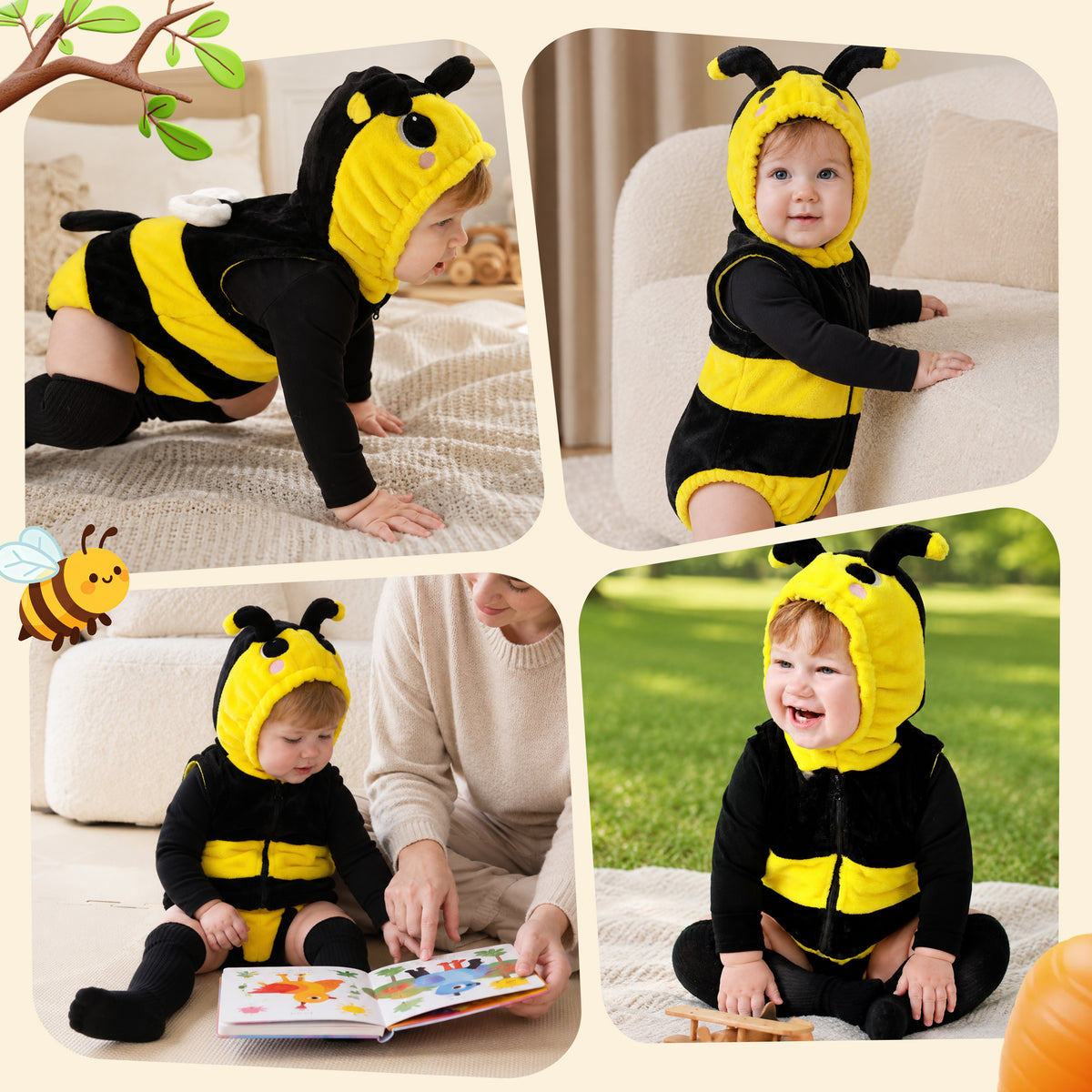 3Pcs Baby Toddler Bee Costume Halloween Onesie