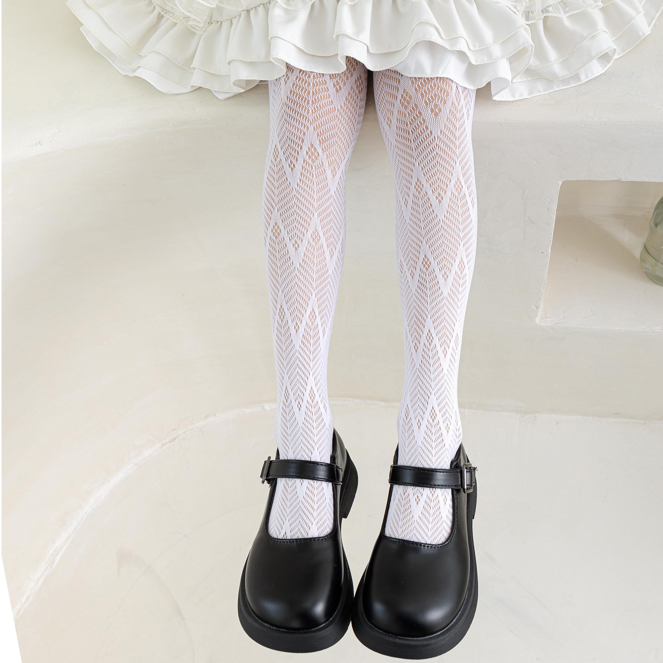 Girls Lace Tights Kids Sheer Patterned Fishnet Stockings 2 Pack Hollow Dance Pantyhose