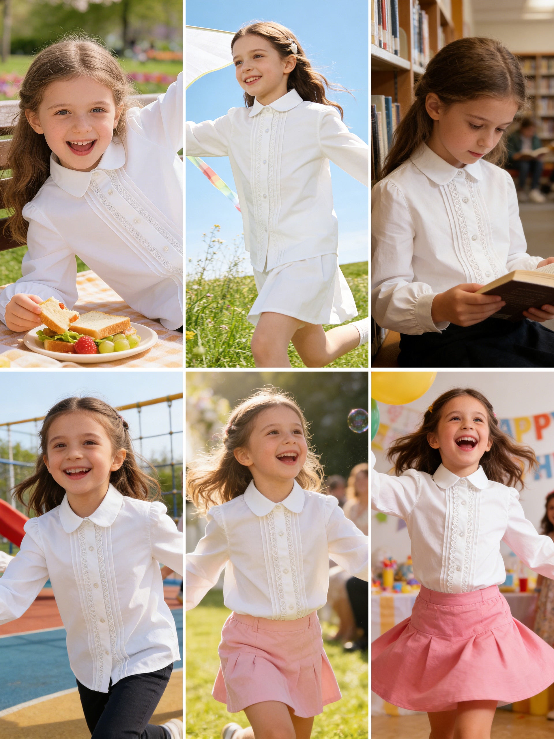 Girls Long Sleeve Uniform Shirt Kids Button Down Shirts