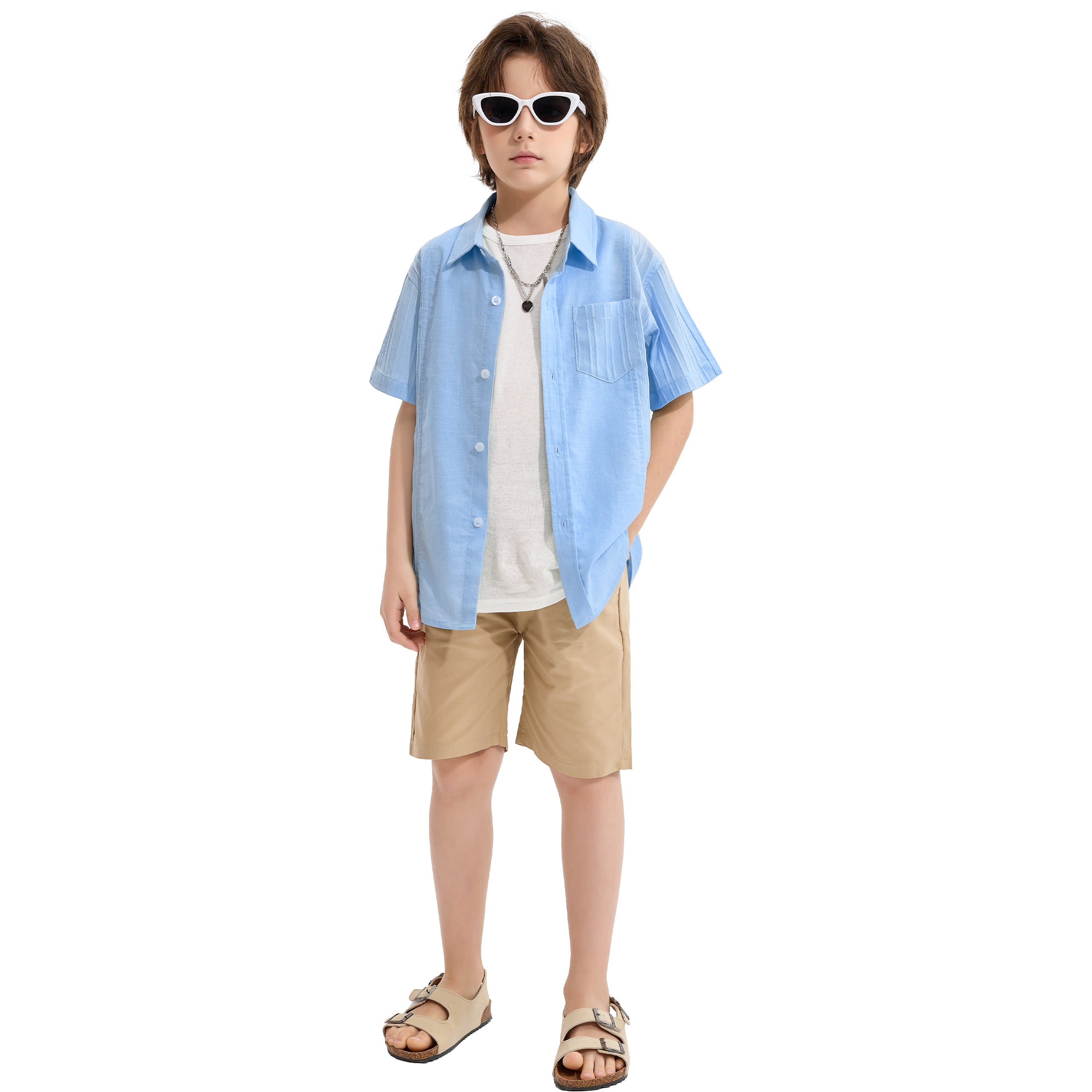Boys Linen Shirt Short Sleeve Guayabera Shirts