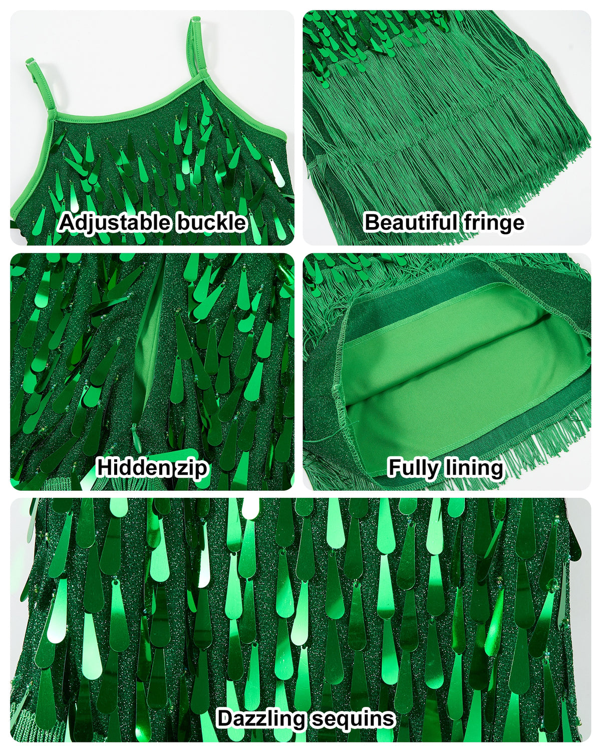 Girls 2Pcs Sequin Fringe Dress
