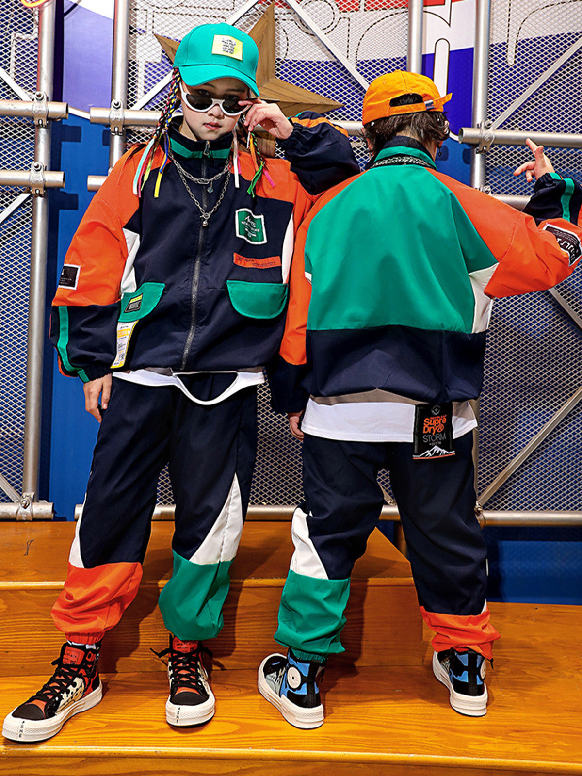 Unisex Kids 80s Tracksuit Hip Hop Dance Outfit