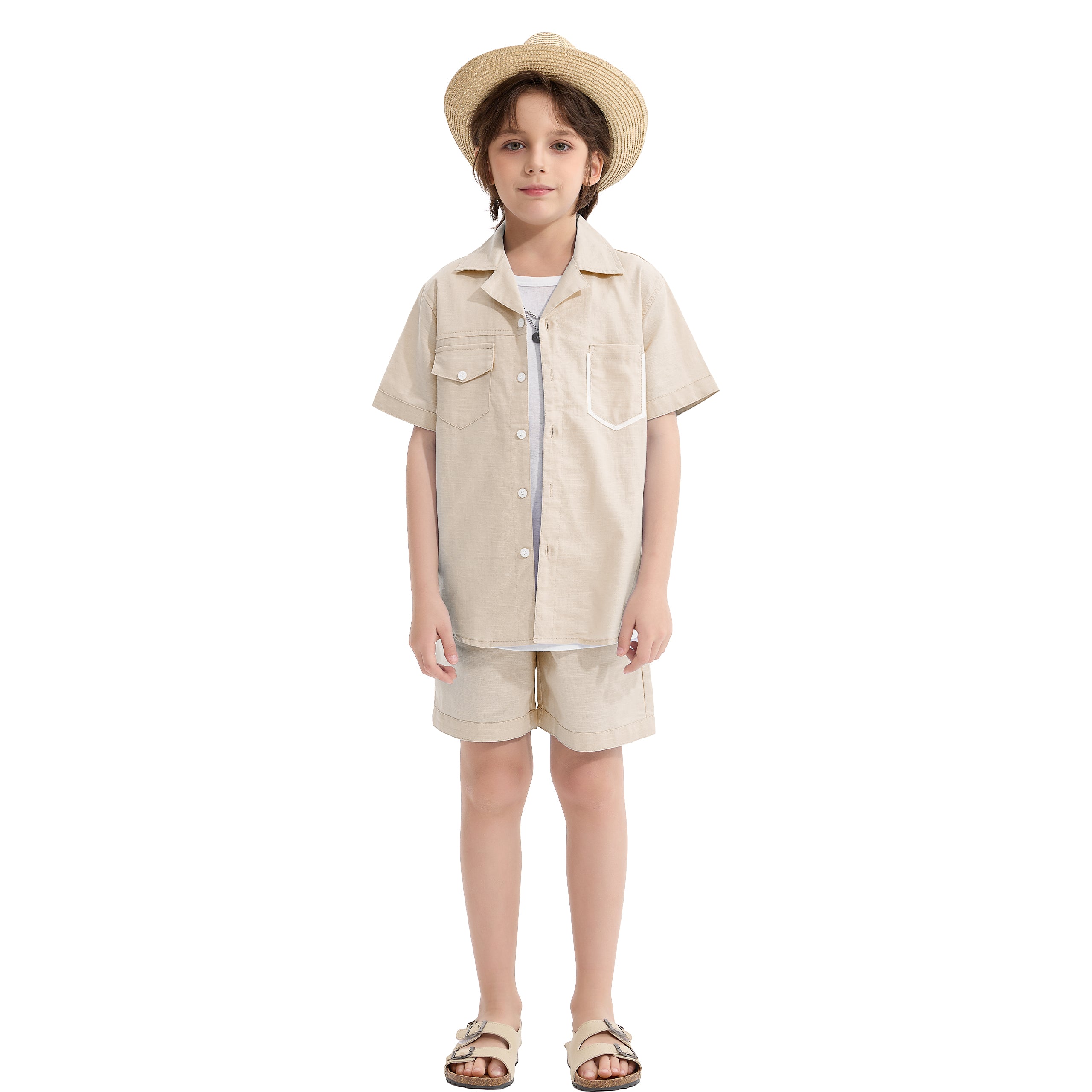 Boys 2 Pieces Linen Set kids Summer Vacation Outfits