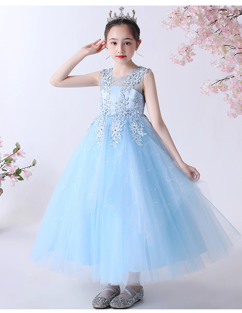 Girl's Flower Dress Wedding Kids Tulle Princess Long Dresses