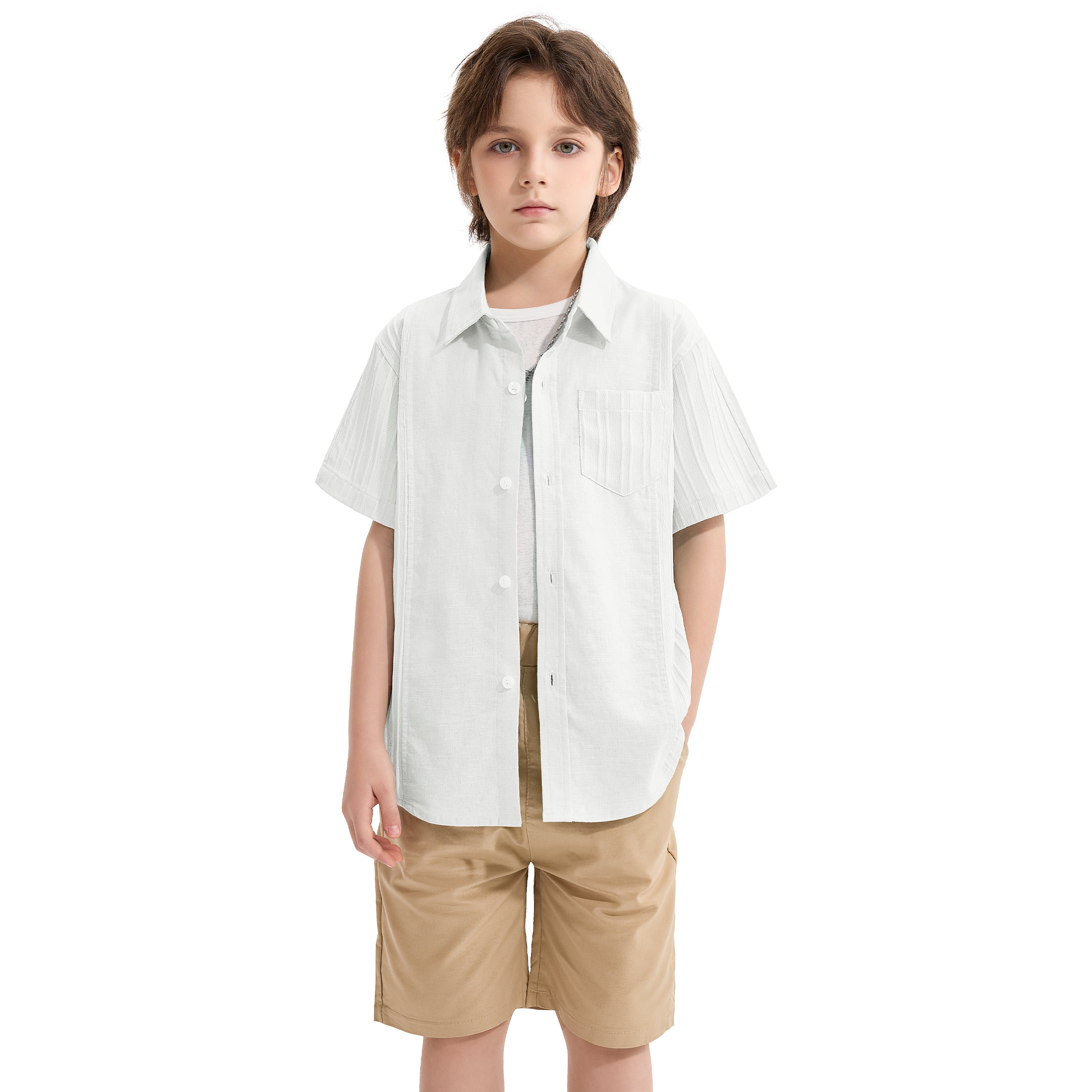 Boys Linen Shirt Short Sleeve Guayabera Shirts