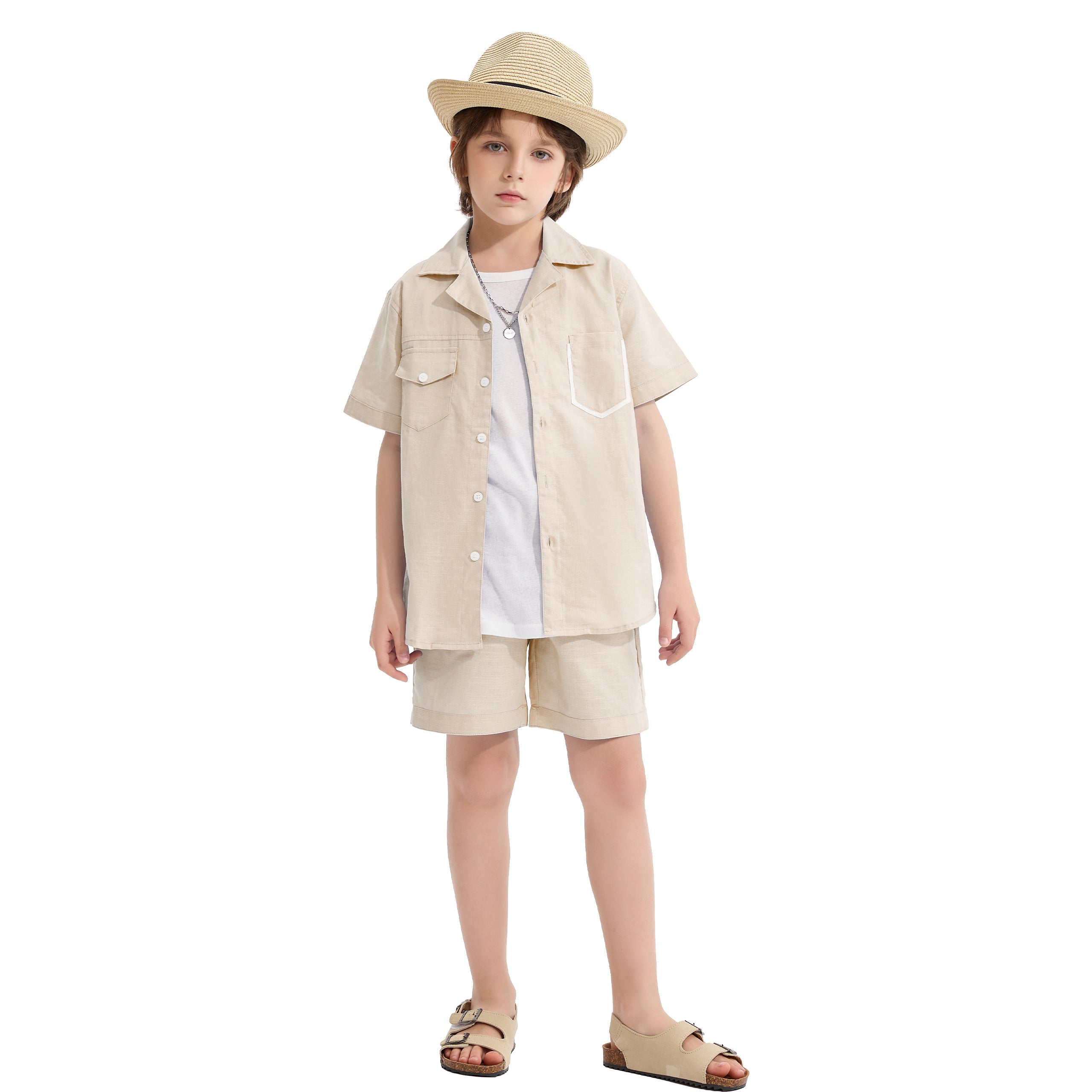 Boys 2 Pieces Linen Set kids Summer Vacation Outfits