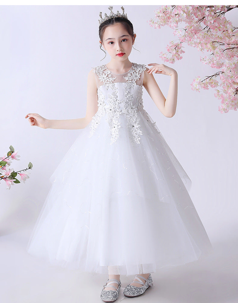 Girl's Flower Dress Wedding Kids Tulle Princess Long Dresses