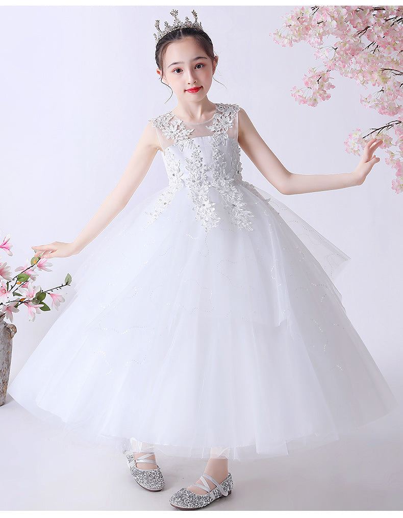 Girl's Flower Dress Wedding Kids Tulle Princess Long Dresses