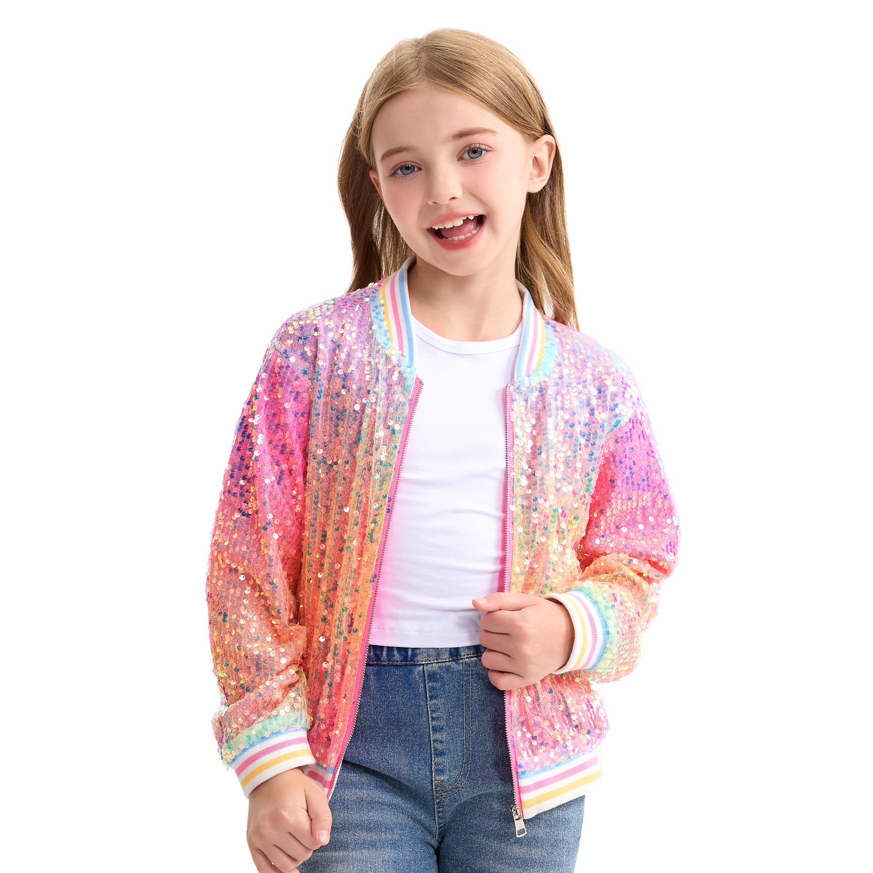Girls Sequin Jacket Long Sleeve Kids Bomber Coats