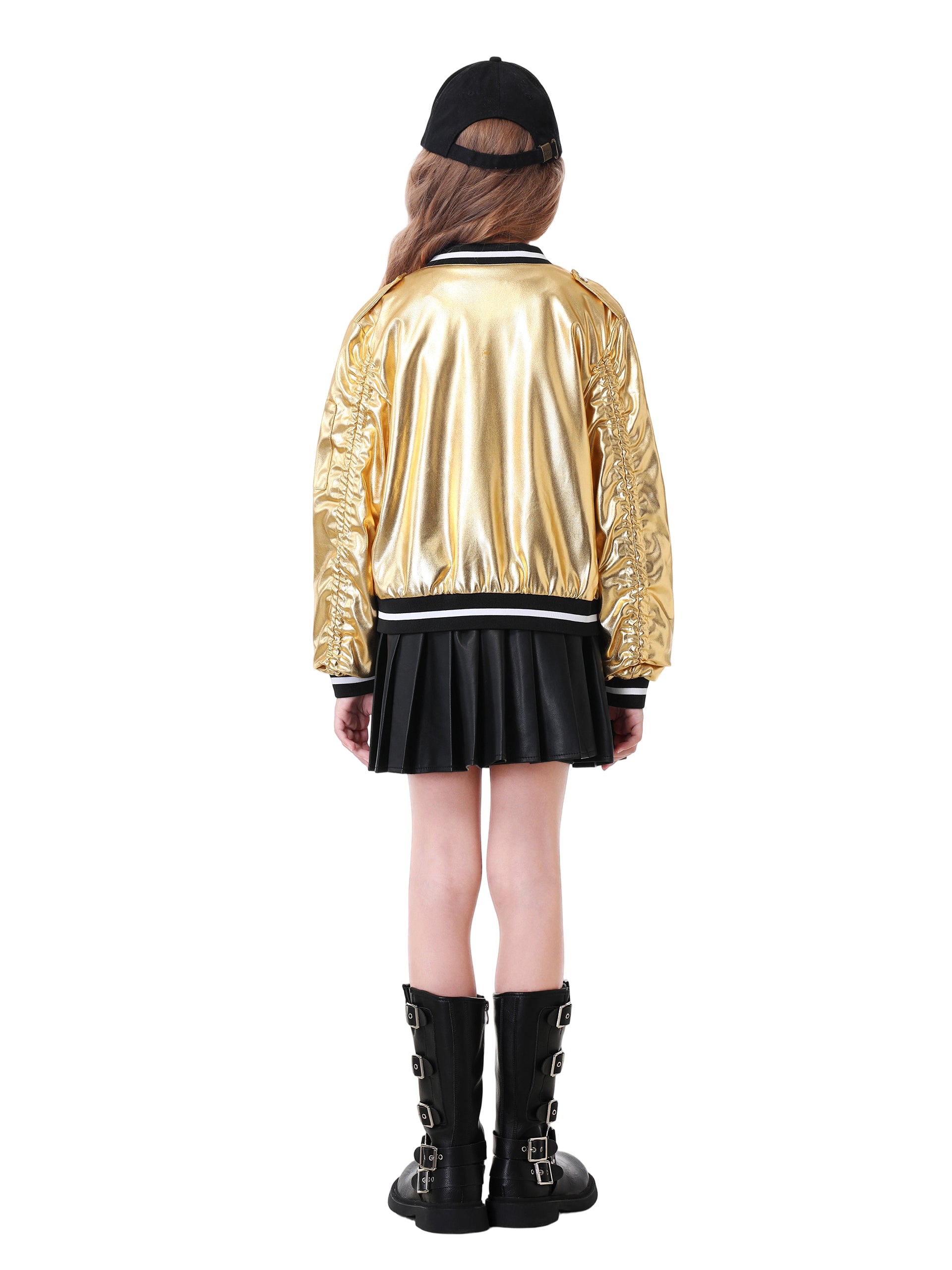 Kids Metallic Shiny Jacket Lightweight Y2K Disco Streetwear Girls Bomber Jacket