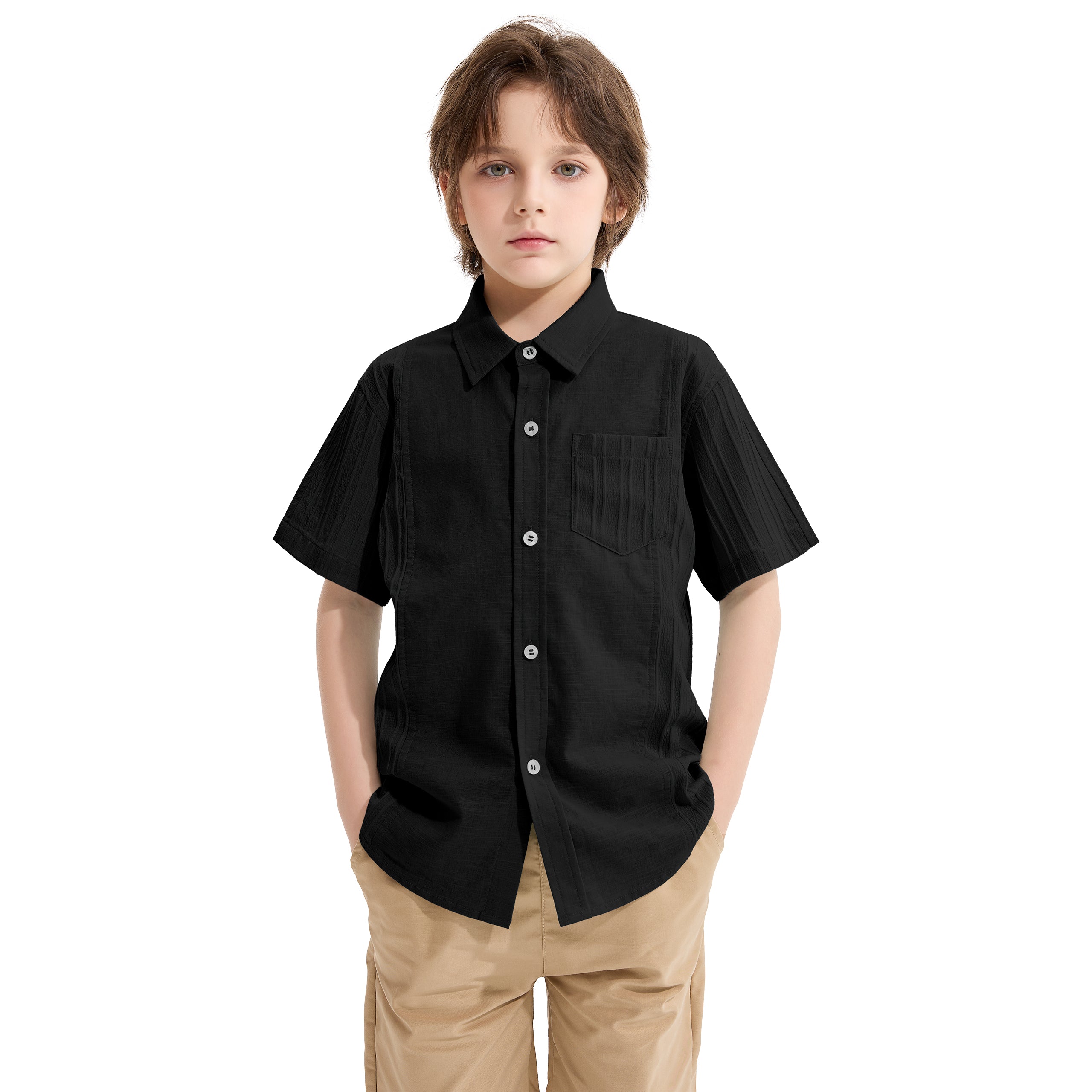 Boys Linen Shirt Short Sleeve Guayabera Shirts