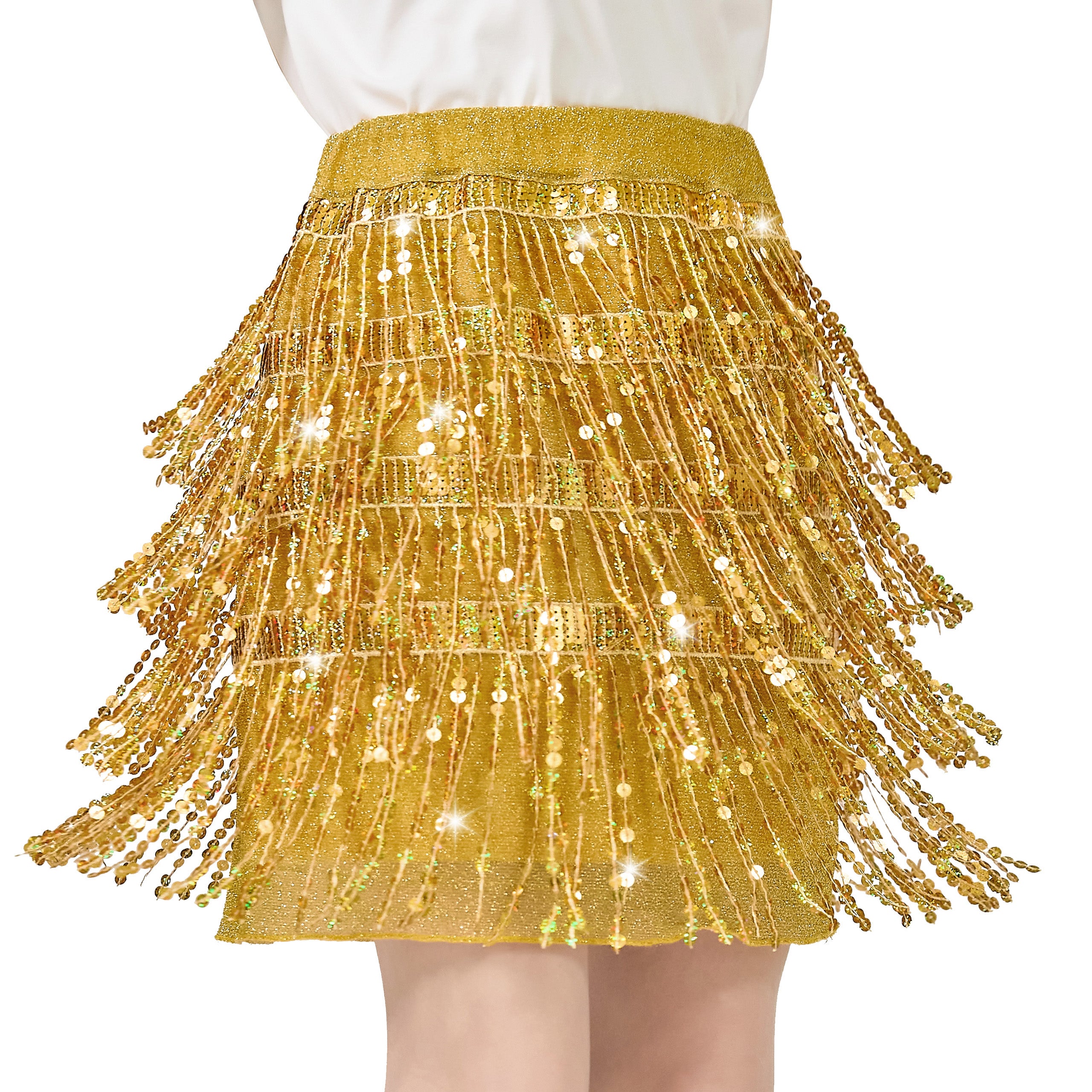 Girls Sequin Fringe Skirts Sparkle