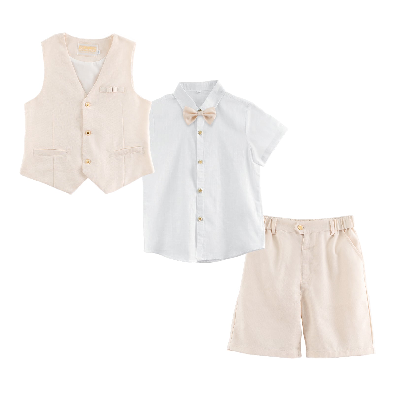 Boys Linen Suit 4 Piece Summer Gentleman Outfit