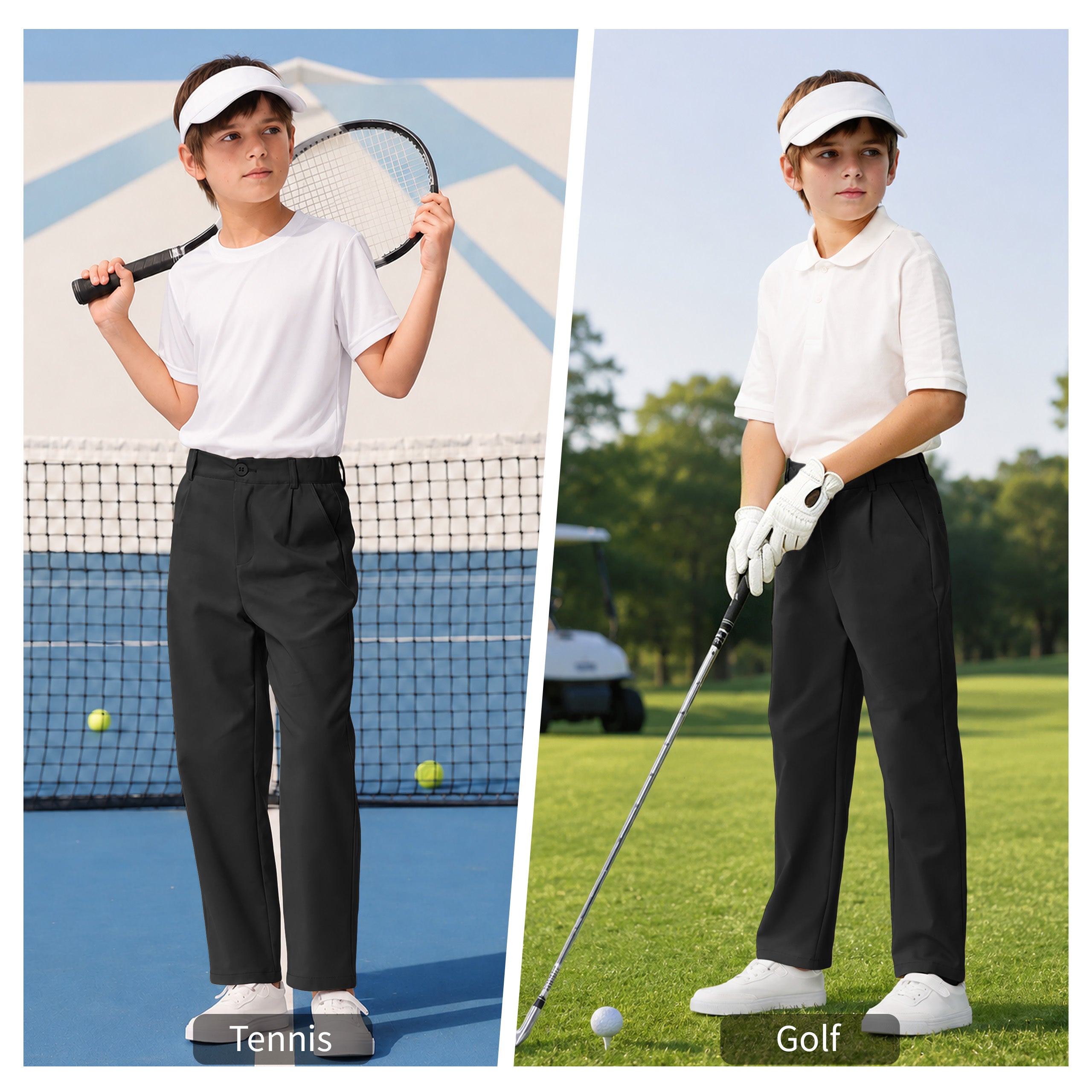 Boys Golf Dress Pants, Athletic Stretch Quick Dry Uniform Chino