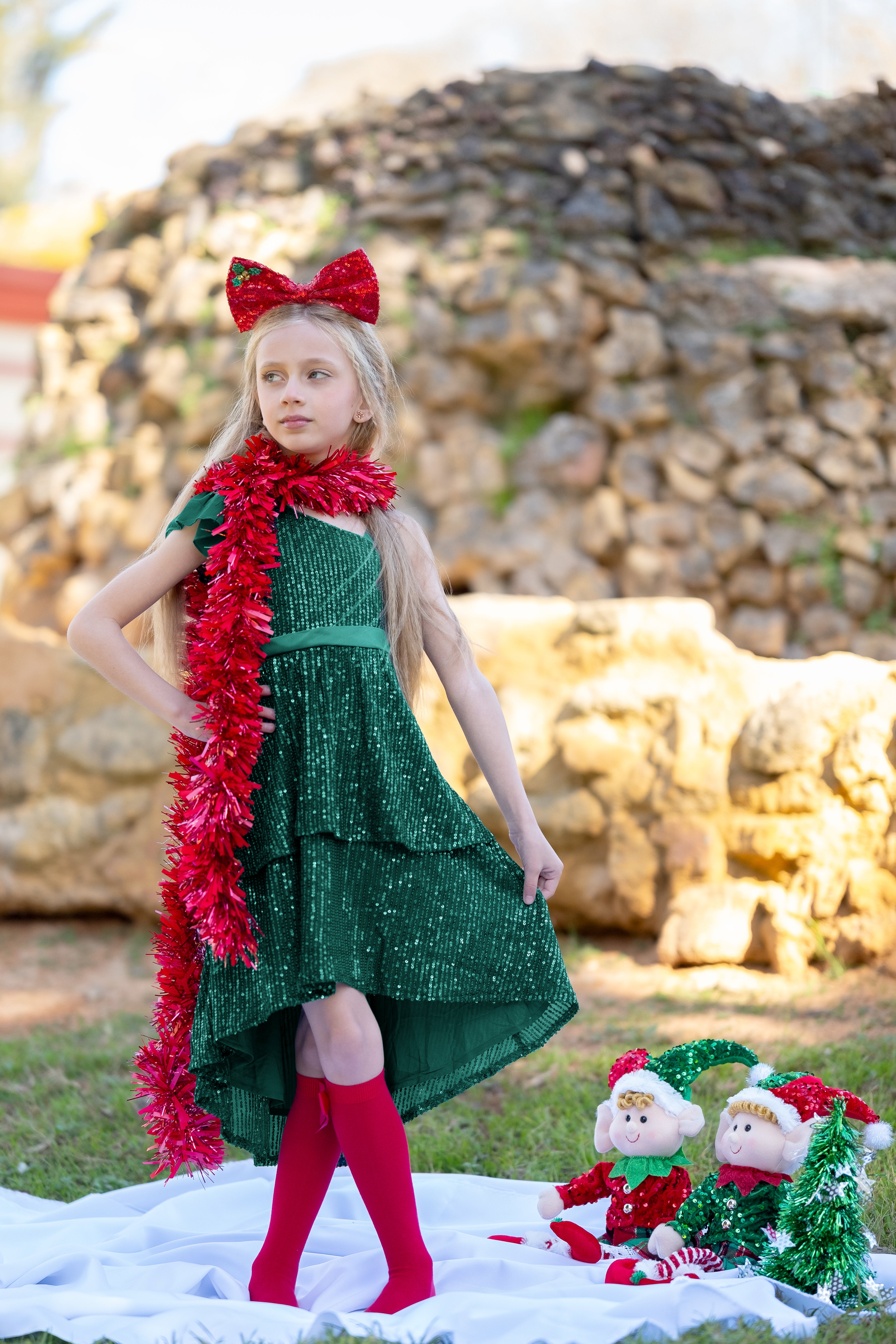 Girls Sequin Dress One Shoulder Layered Sparkle High Low Dresses