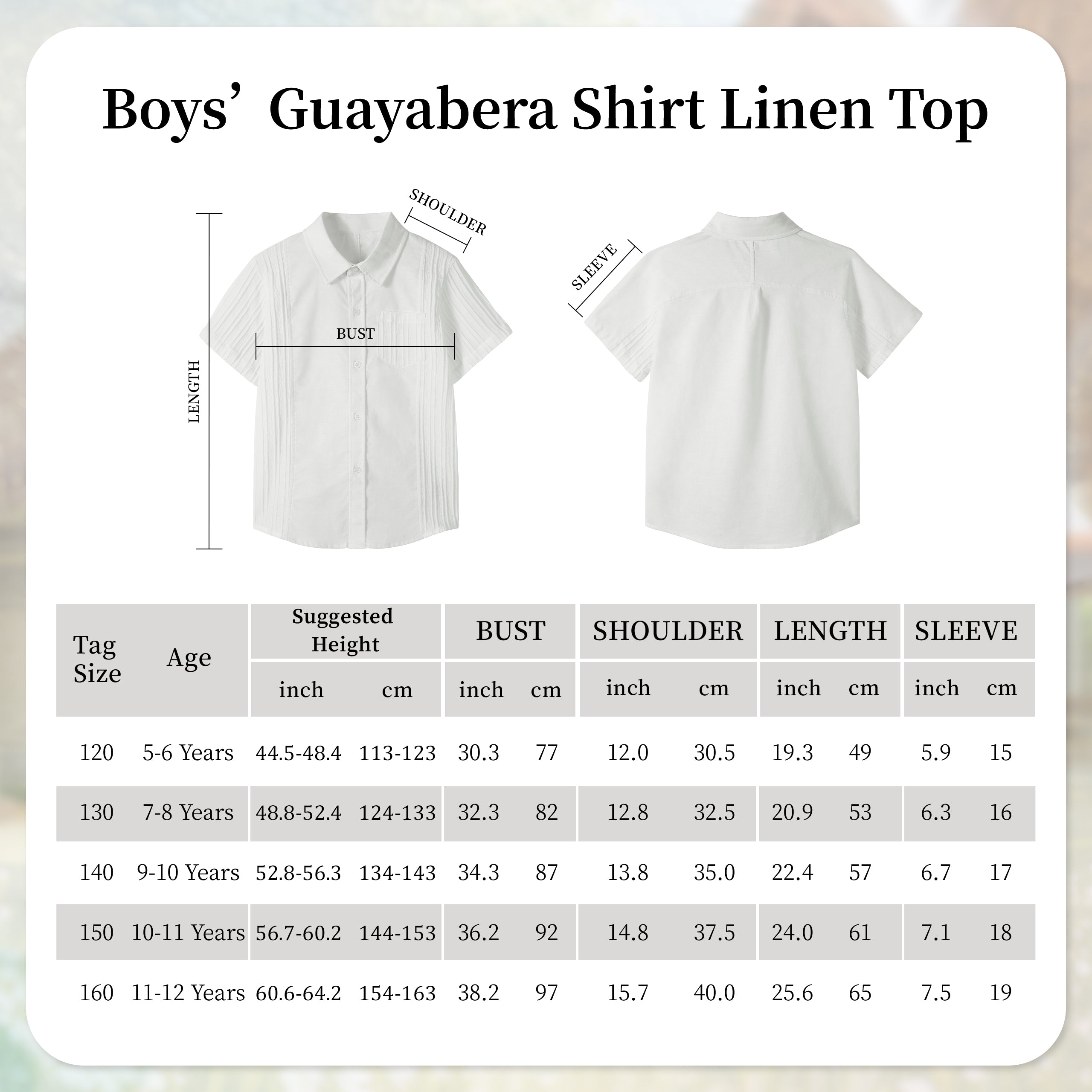 Boys Linen Shirt Short Sleeve Guayabera Shirts
