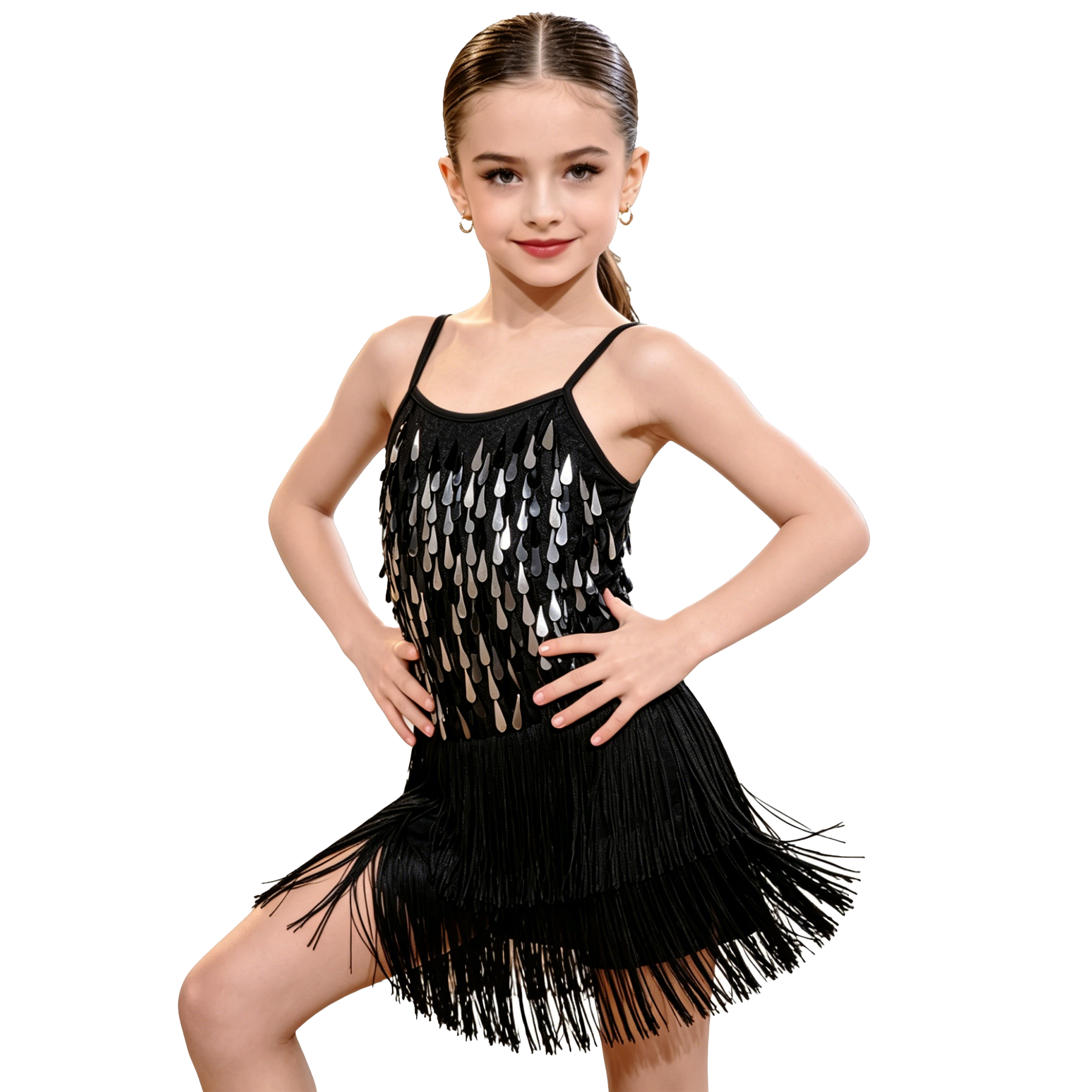 Girls 2Pcs Sequin Fringe Dress