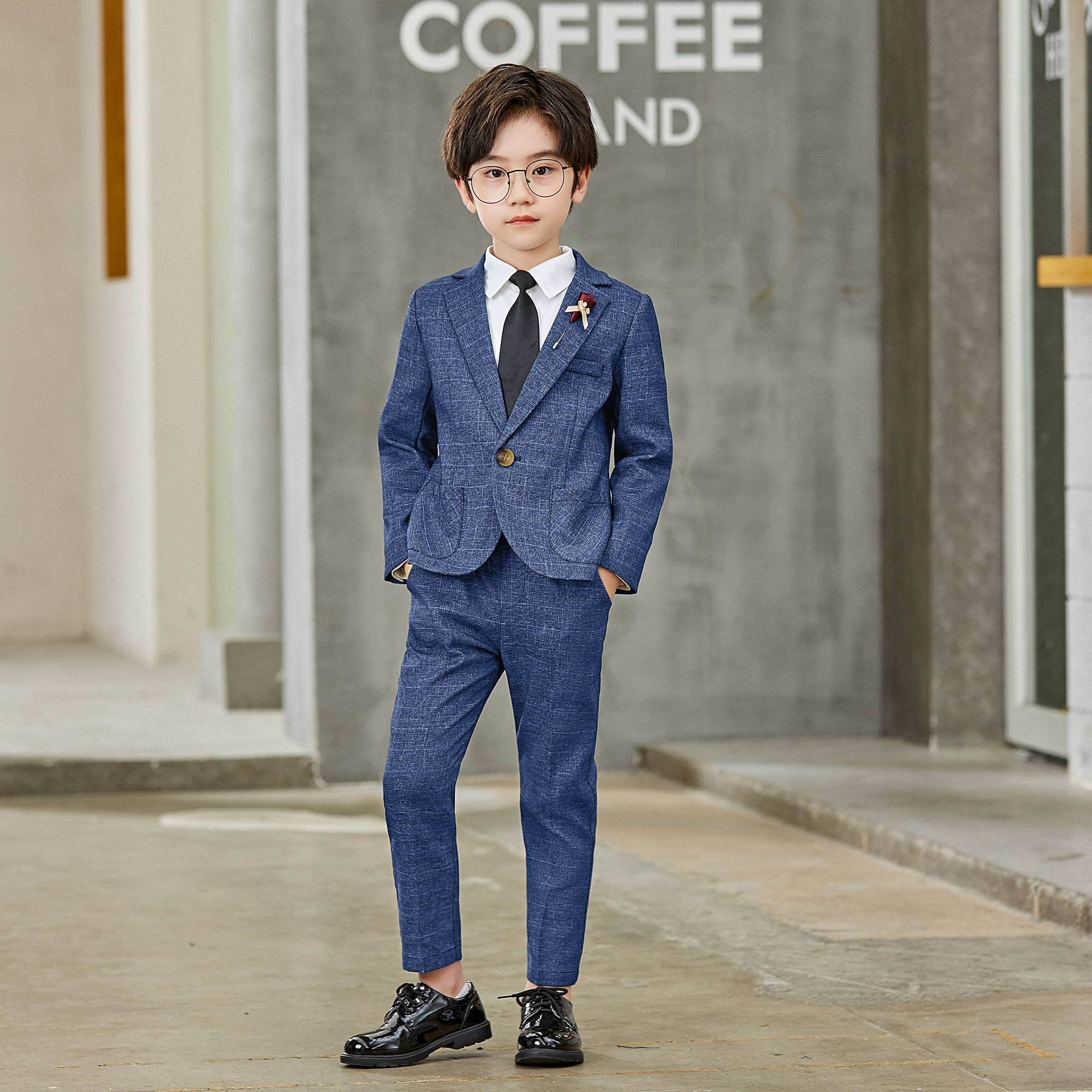 2Pcs Jungen Rot Blau Gentle Business Anzug Plaid Blazer Hosen