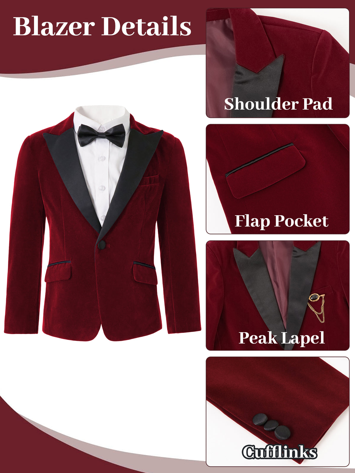 Boys Velvet Suit 4 Piece Slim Fit Tuxedo Formal Ring Bearer Outfit