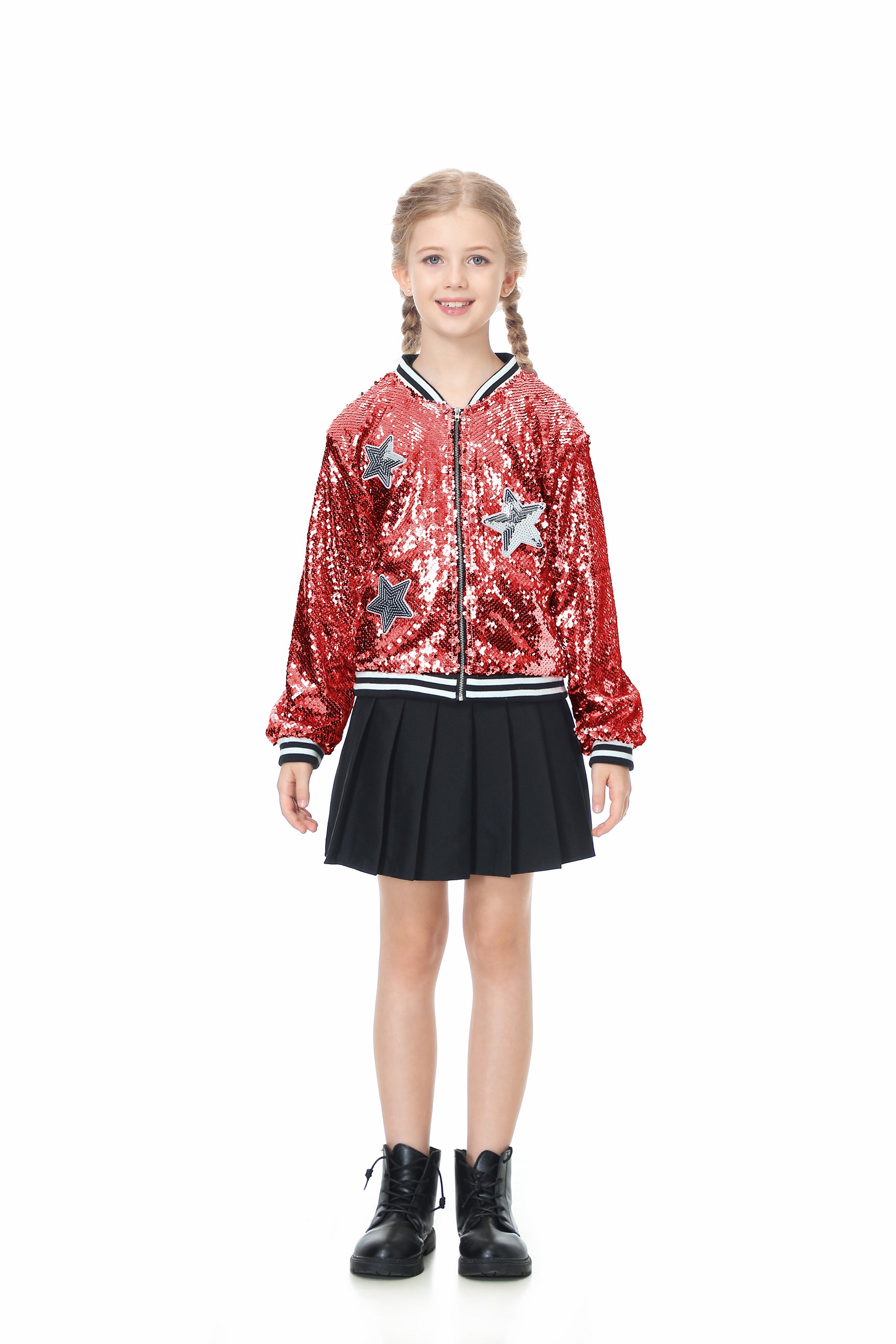 Girls Sequin Jacket Long Sleeve Kids Bomber Coats