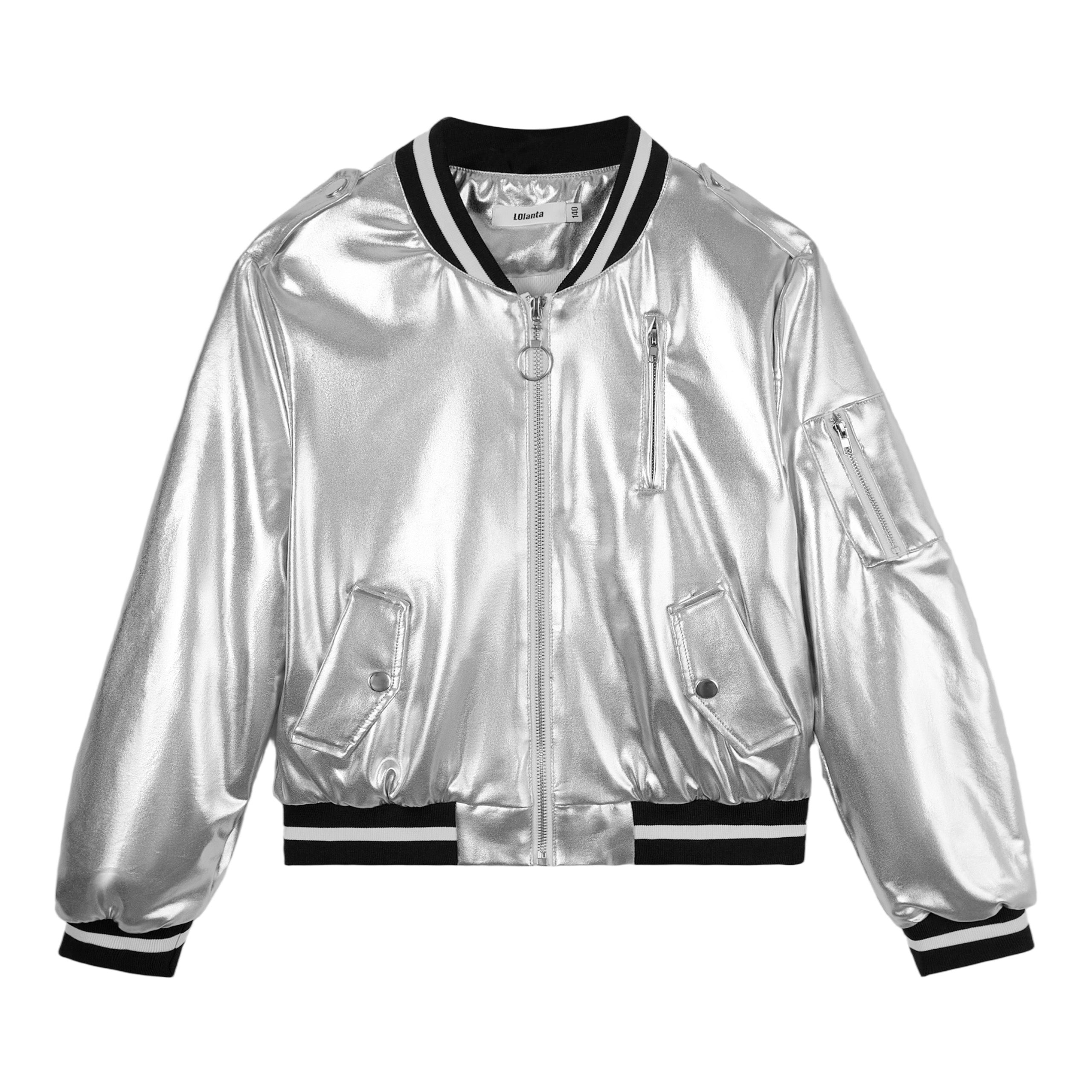 Kids Metallic Shiny Jacket Lightweight Y2K Disco Streetwear Girls Bomber Jacket