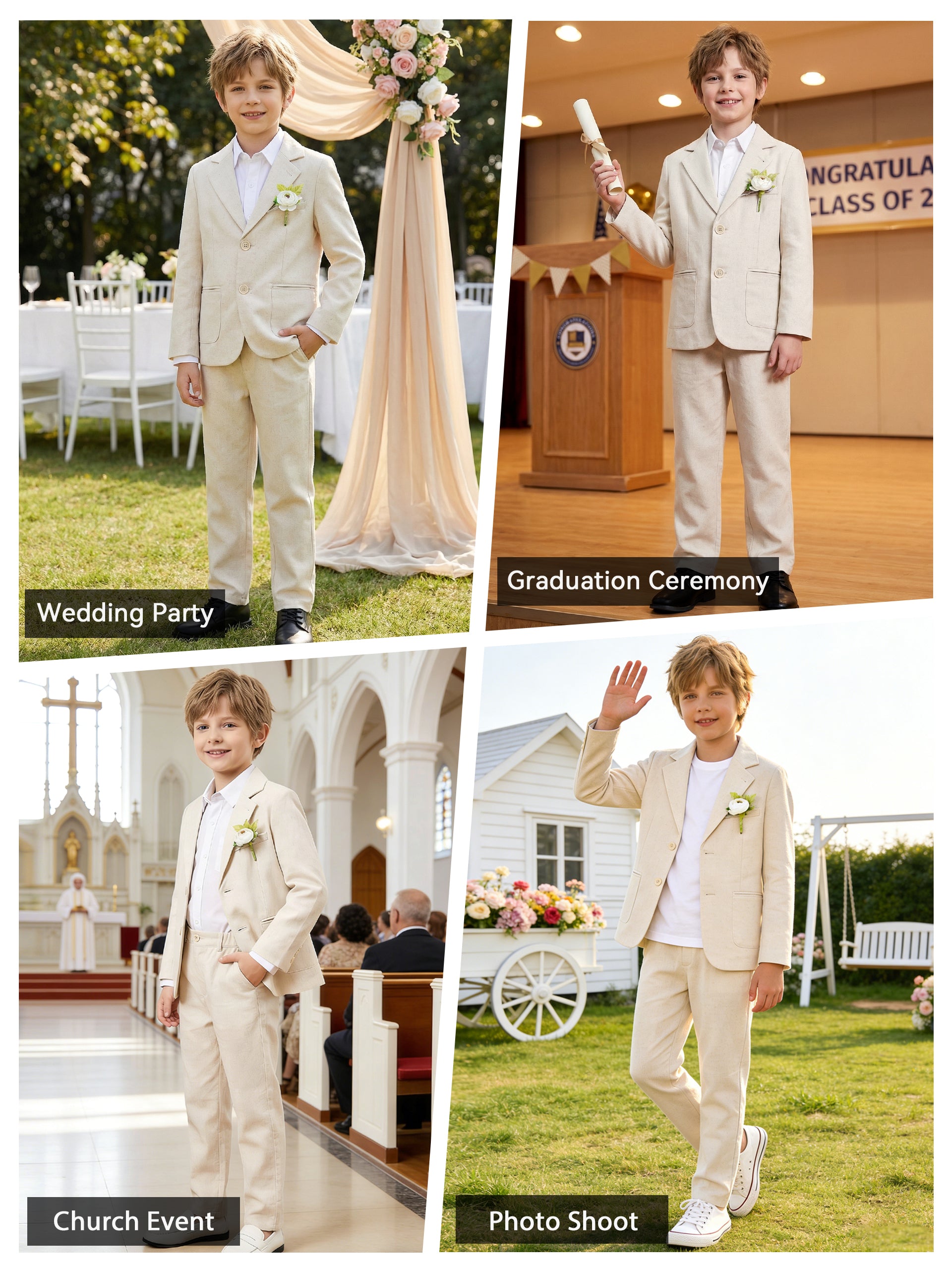 Boys Linen Suit Slim Fit Kids Lightweight Suit