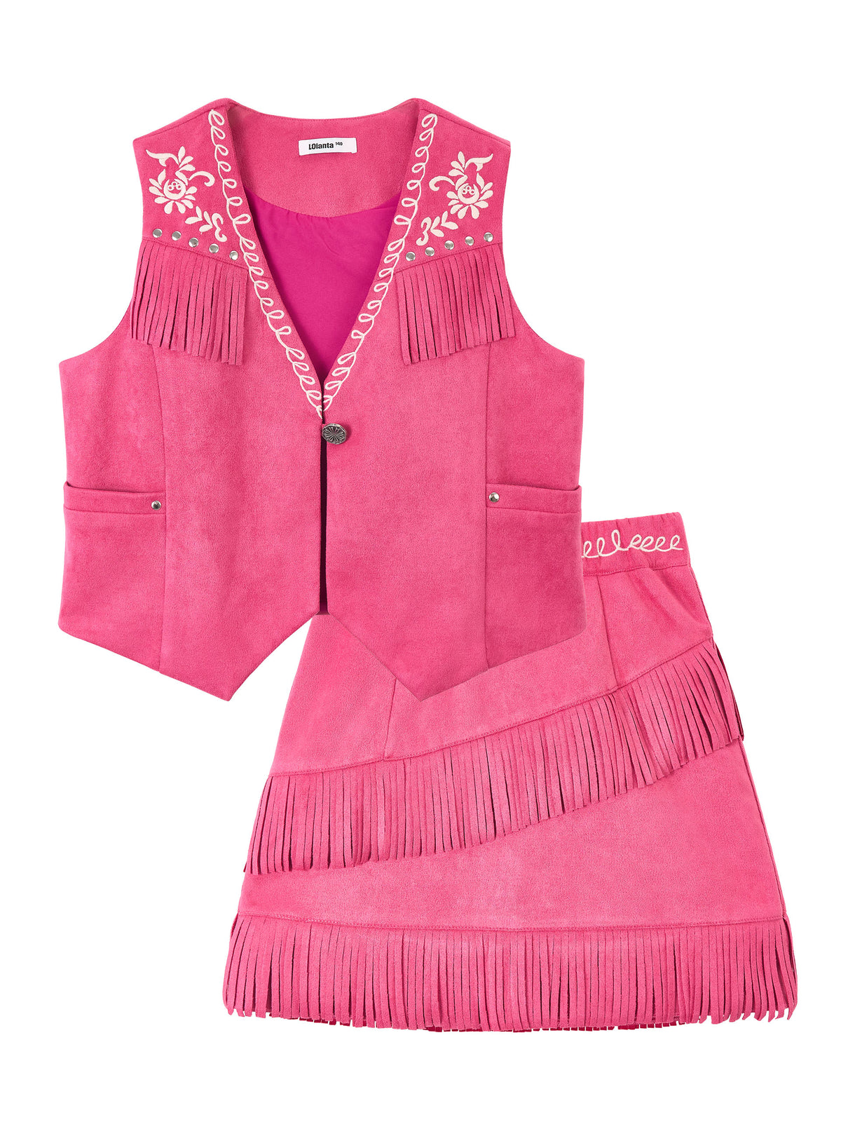 Cowgirl Outfits for Girls, Boho Western Fringe Vest Skirt 2Pcs Set