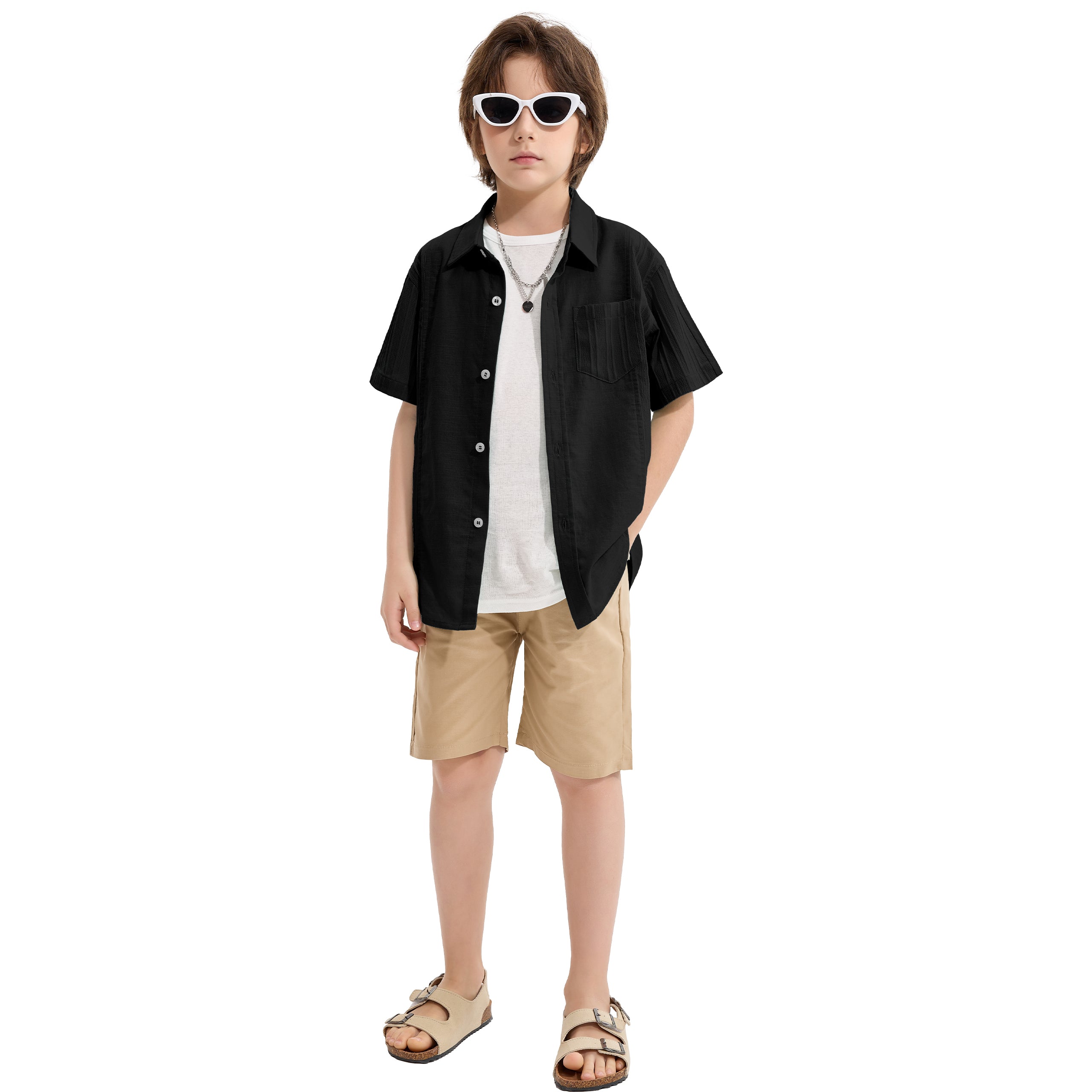 Boys Linen Shirt Short Sleeve Guayabera Shirts
