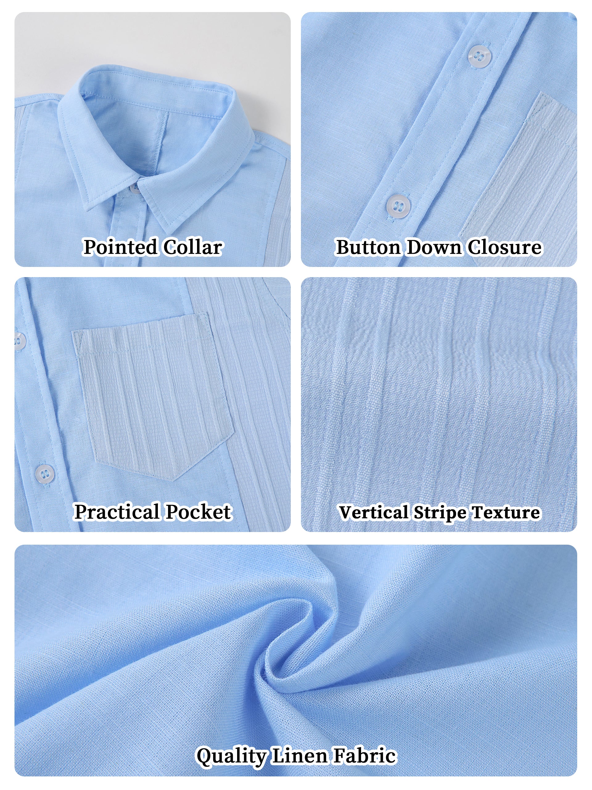 Boys Linen Shirt Short Sleeve Guayabera Shirts