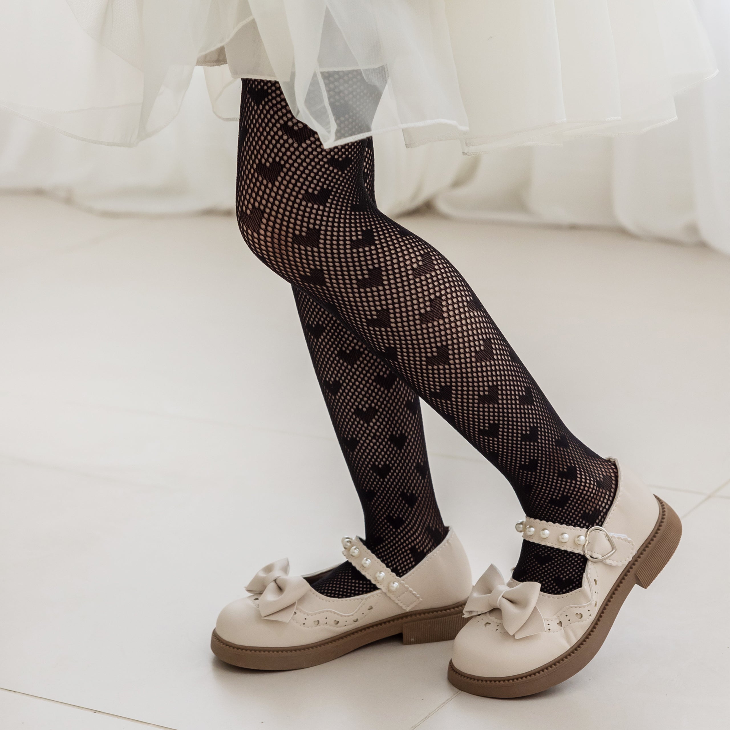 Girls Lace Tights Kids Sheer Patterned Fishnet Stockings 2 Pack Hollow Dance Pantyhose