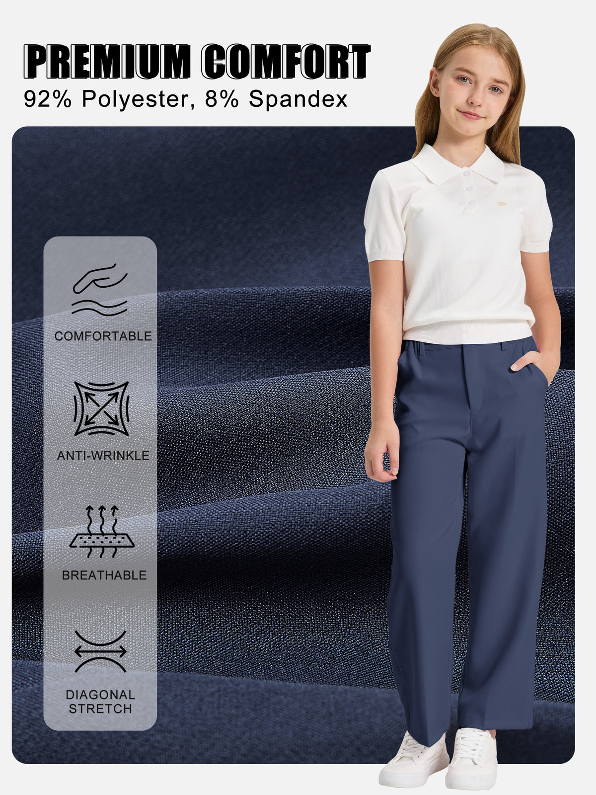 Girls Dress Pants Wide Leg Kids School Uniform Slacks