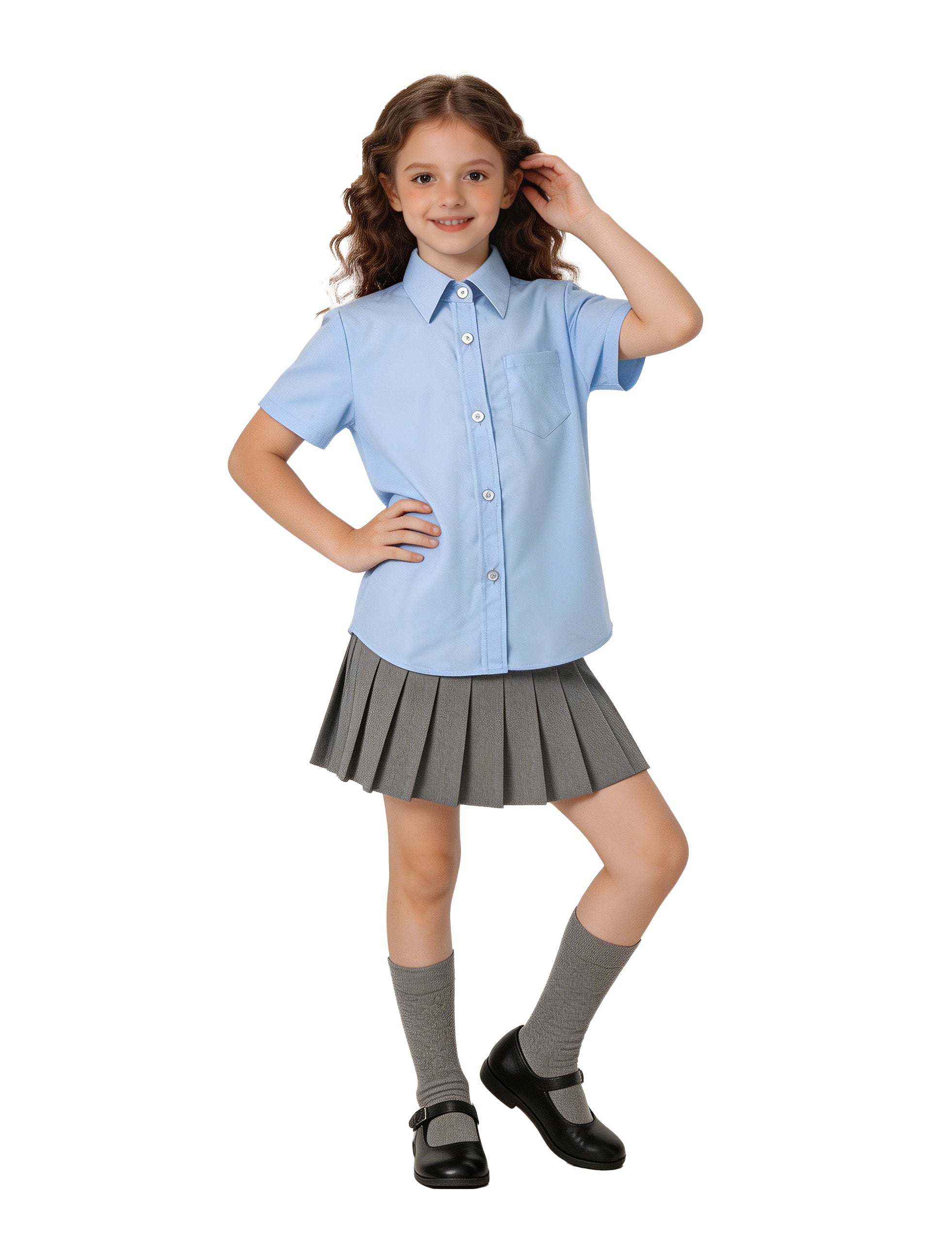 Girls Short Sleeve Button Down Shirts