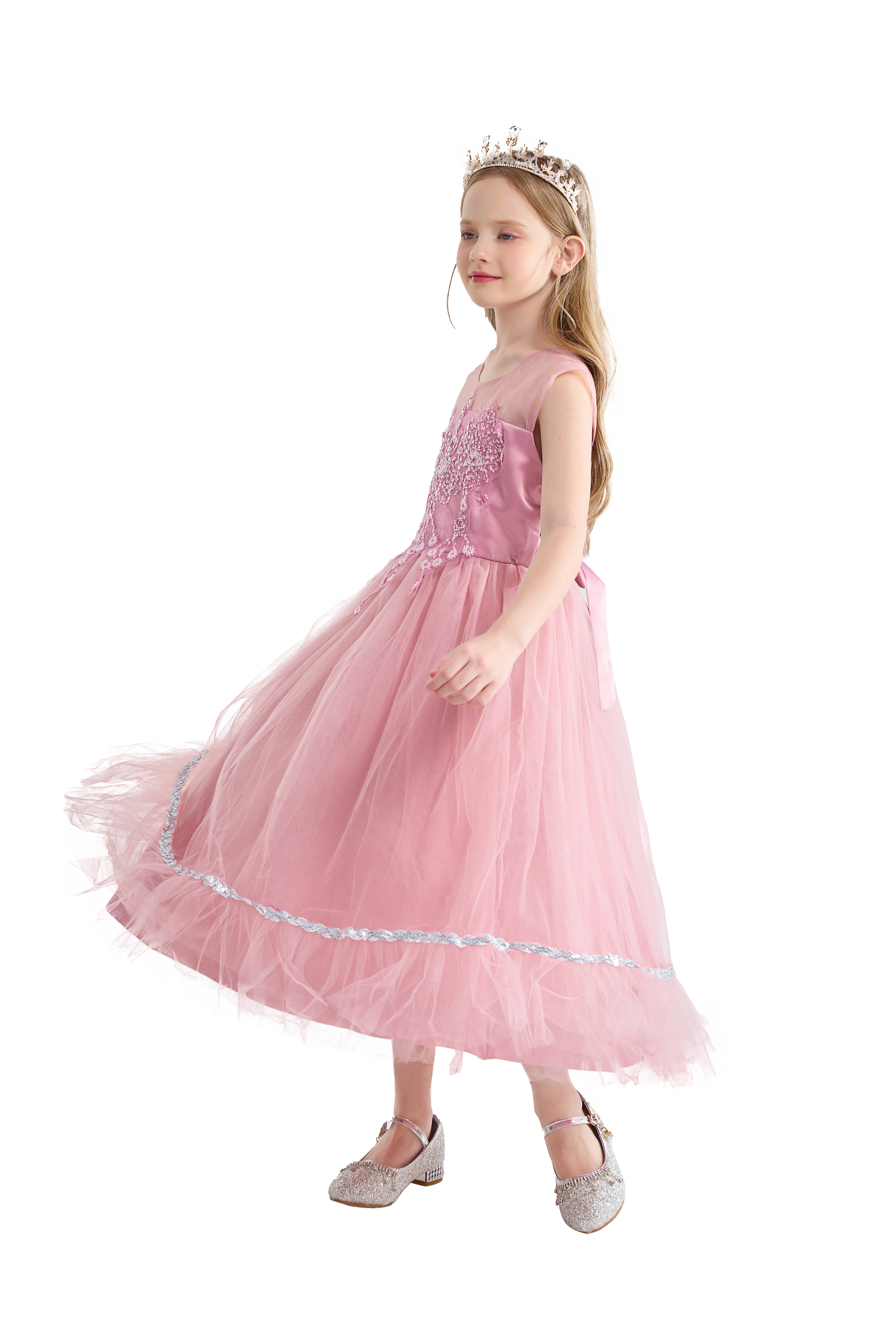 Girl's Flower Dress Wedding Kids Tulle Princess Long Dresses