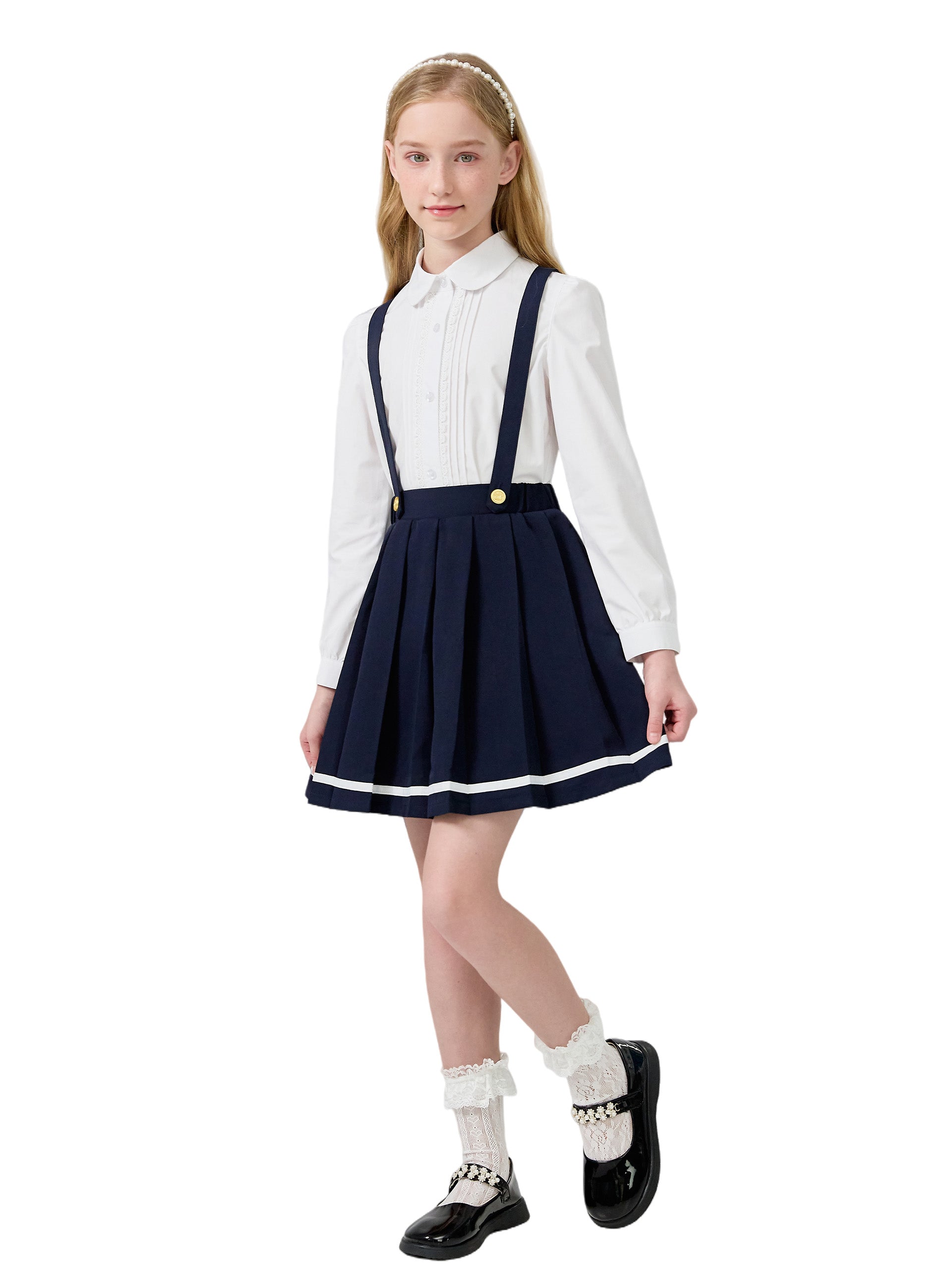 Girls Long Sleeve Uniform Shirt Kids Button Down Shirts