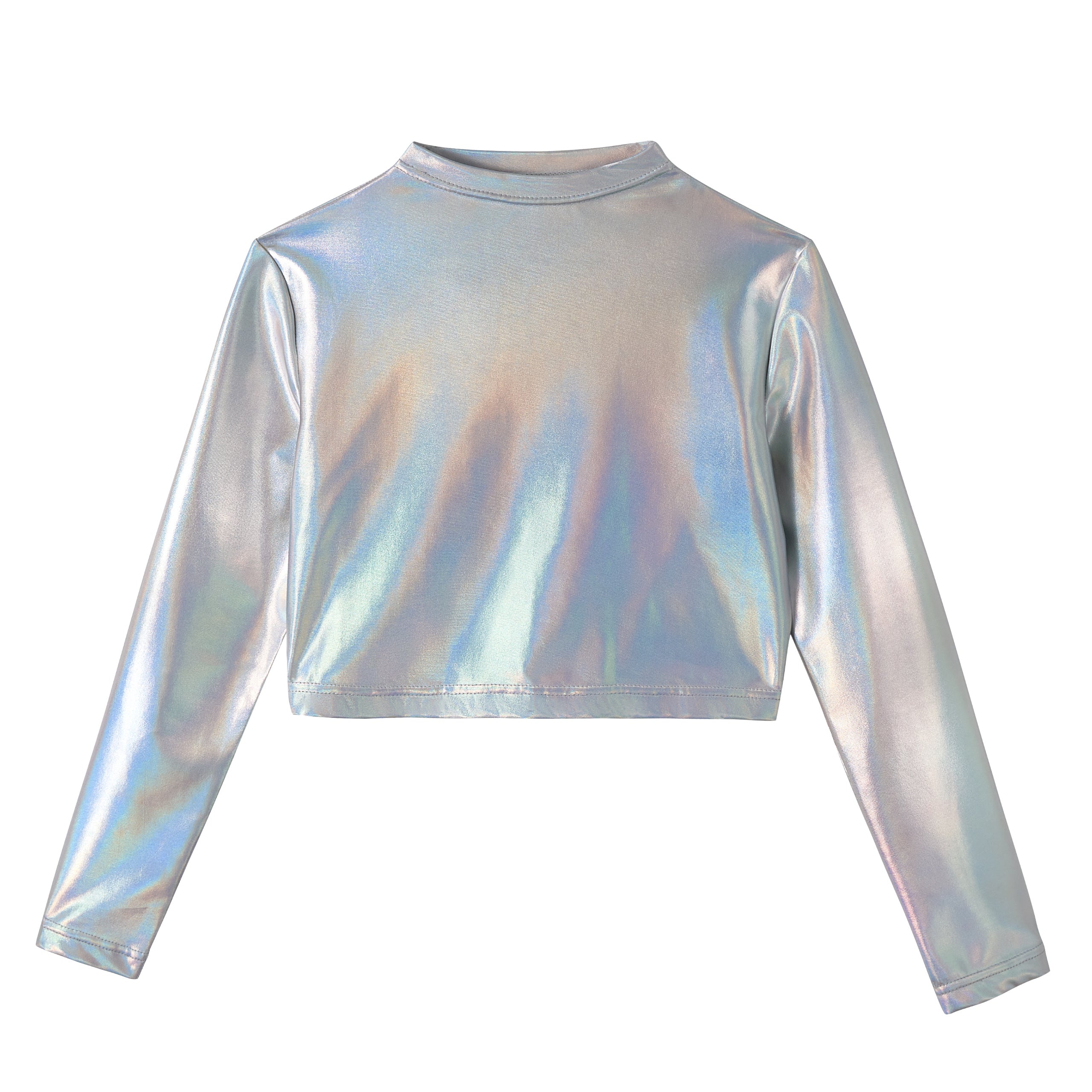 Metallic Dance Tops for Girls Long Sleeve Cropped Top