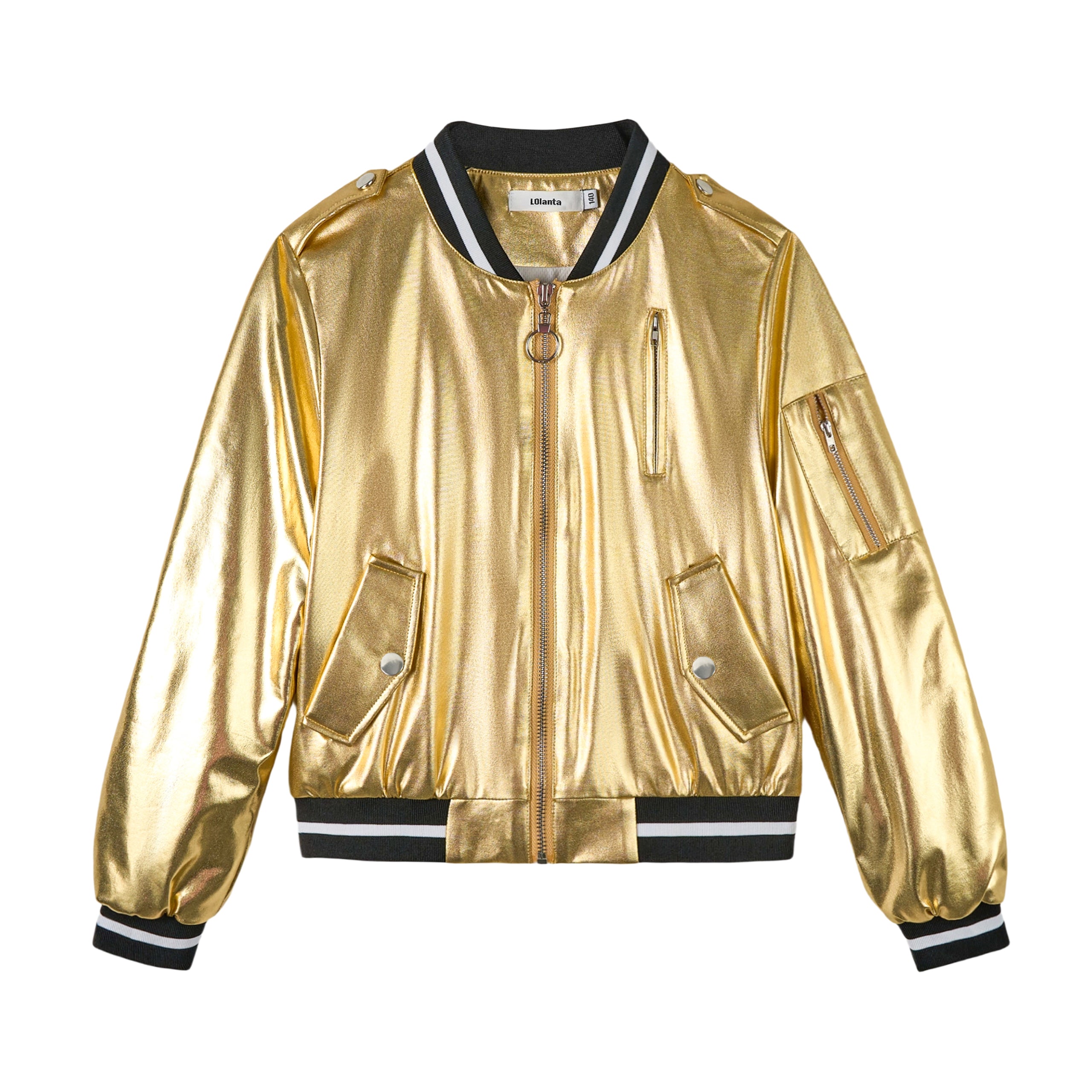Kids Metallic Shiny Jacket Lightweight Y2K Disco Streetwear Girls Bomber Jacket