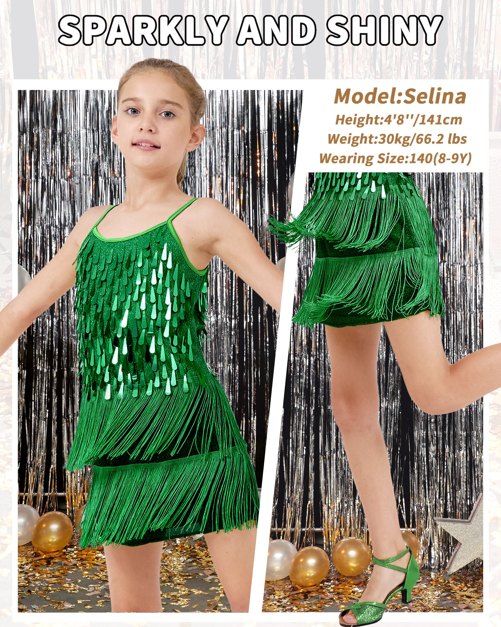 Girls 2Pcs Sequin Fringe Dress