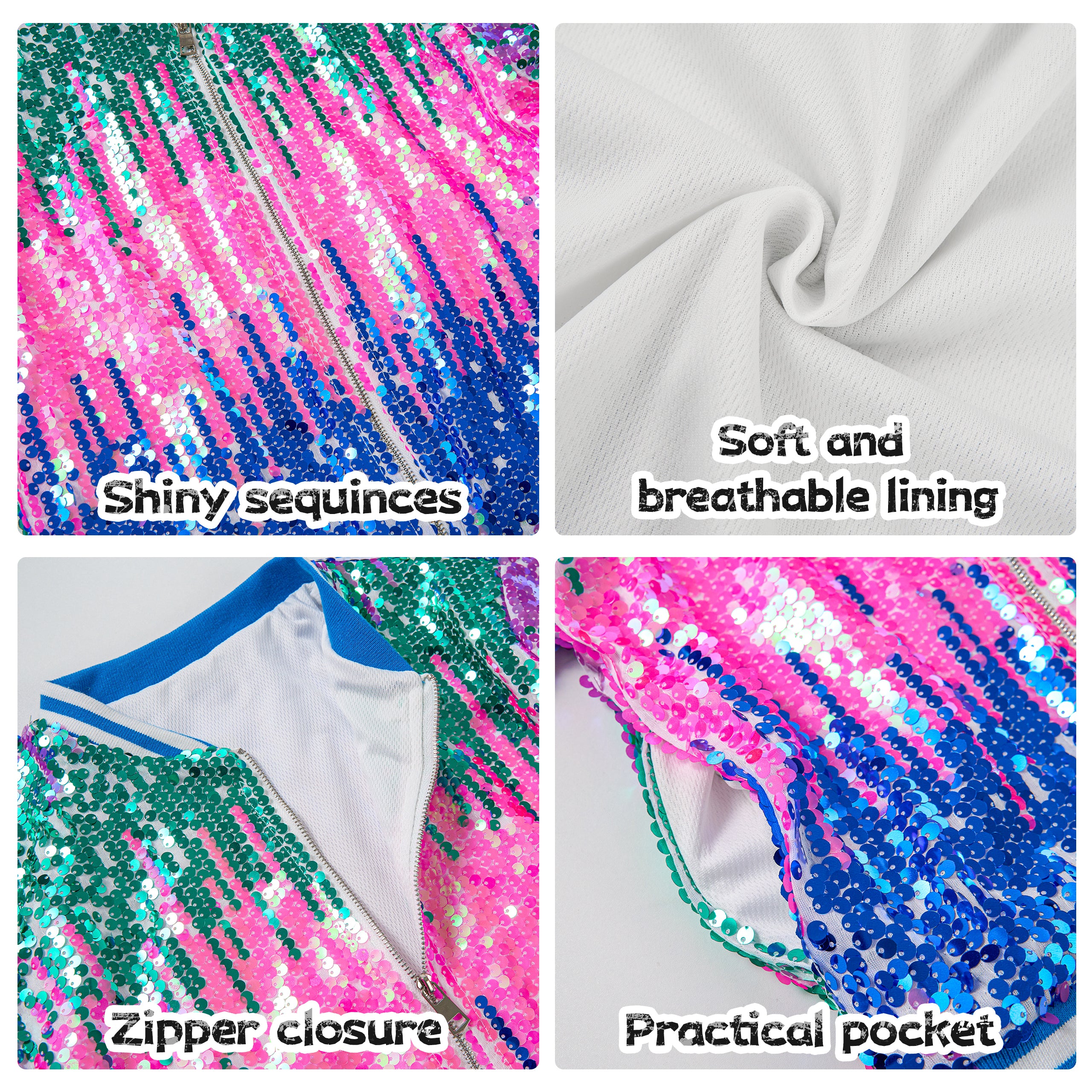 Girls Sequin Jacket Long Sleeve Kids Bomber Coats