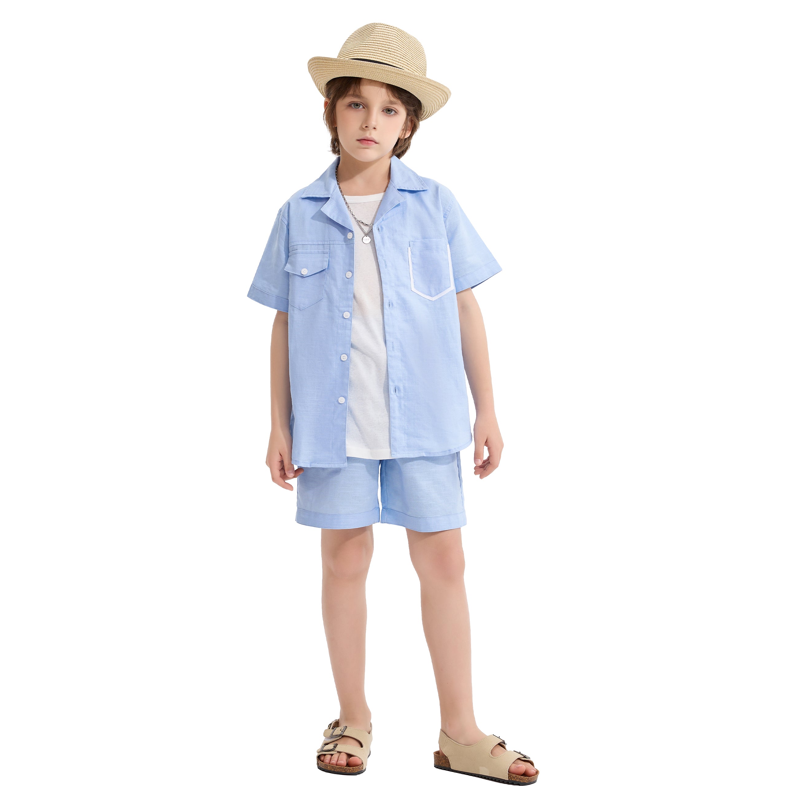 Boys 2 Pieces Linen Set kids Summer Vacation Outfits