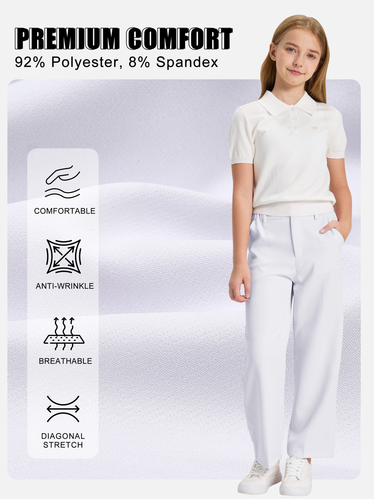 Girls Dress Pants Wide Leg Kids School Uniform Slacks