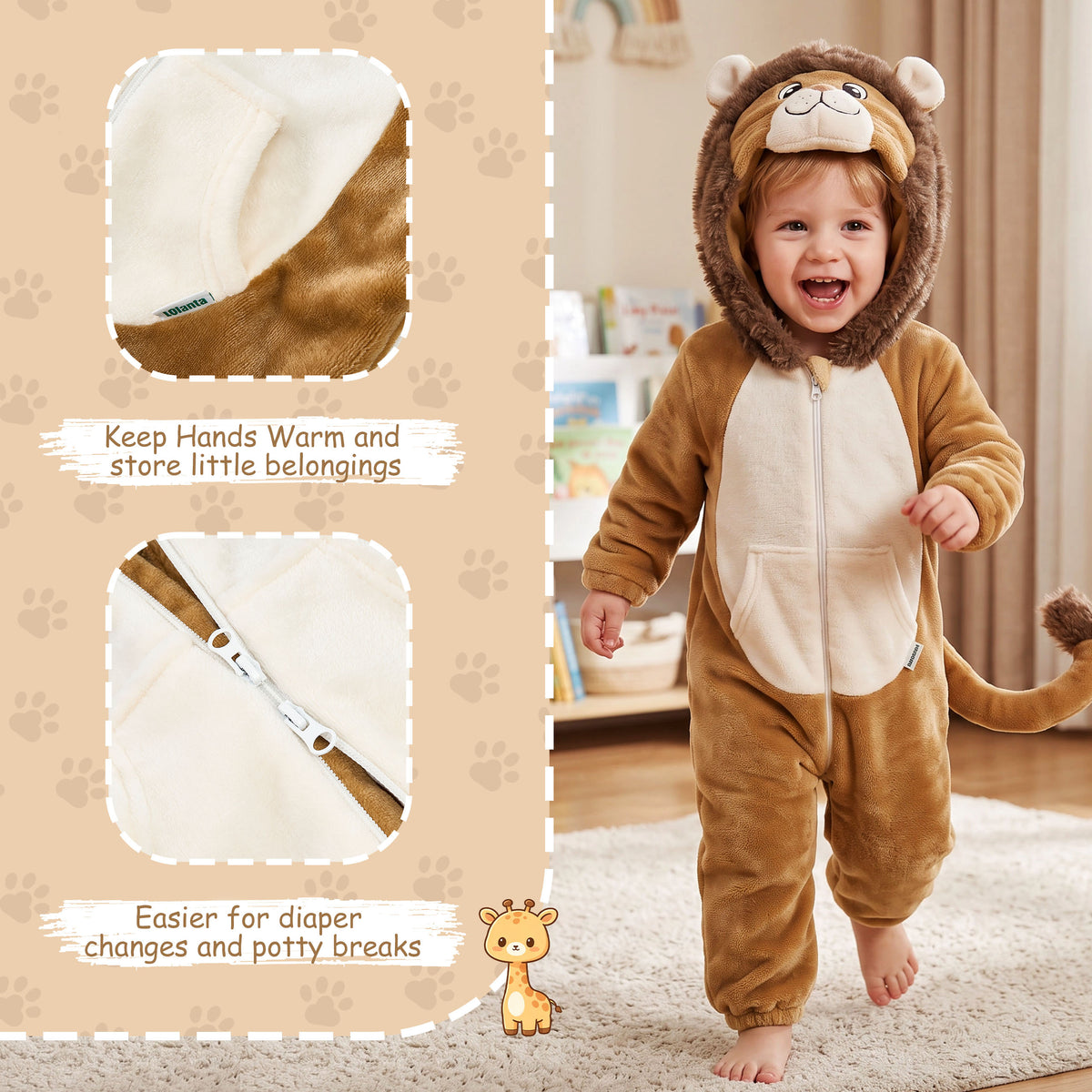 Unisex Baby Animal Costume Toddler Boys Girls Flannel Hooded Onesie
