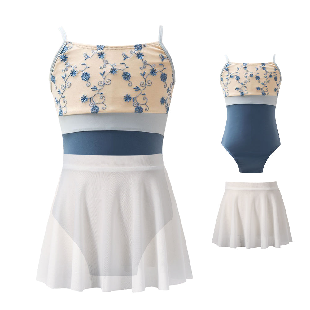 Girls’ Ballet Dancewear Camisole Leotard Mesh Skirt 2-Piece Set