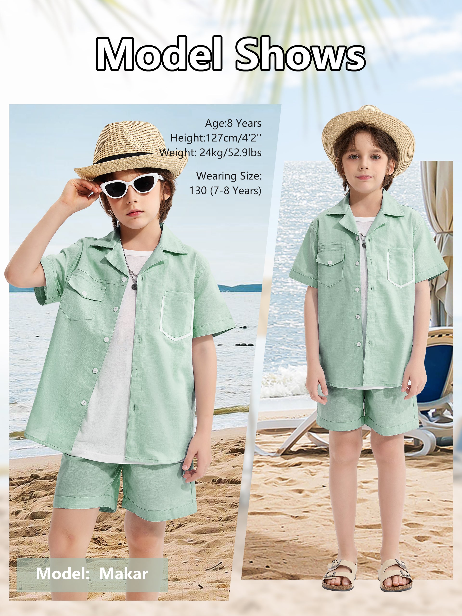 Boys 2 Pieces Linen Set kids Summer Vacation Outfits