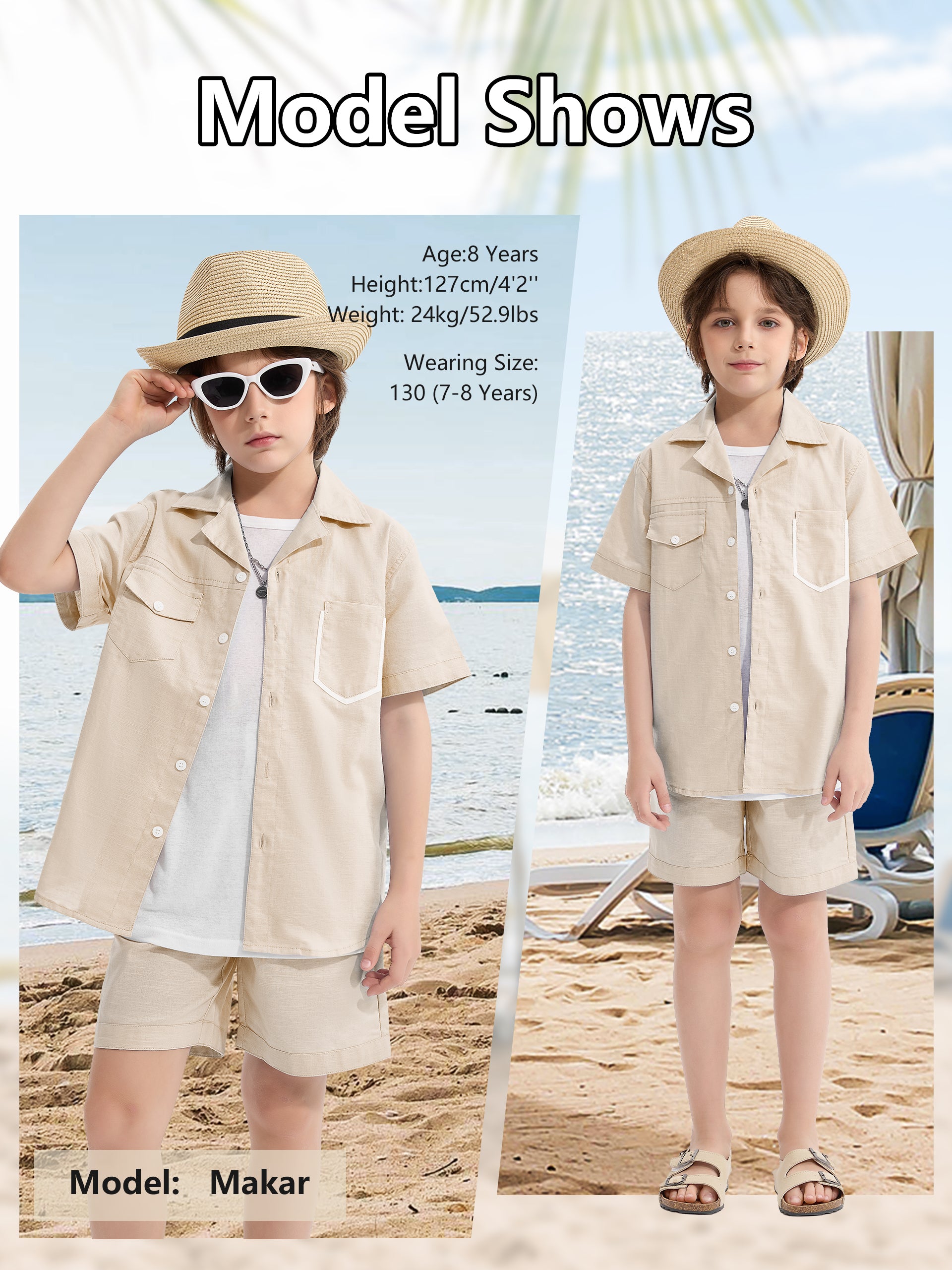 Boys 2 Pieces Linen Set kids Summer Vacation Outfits