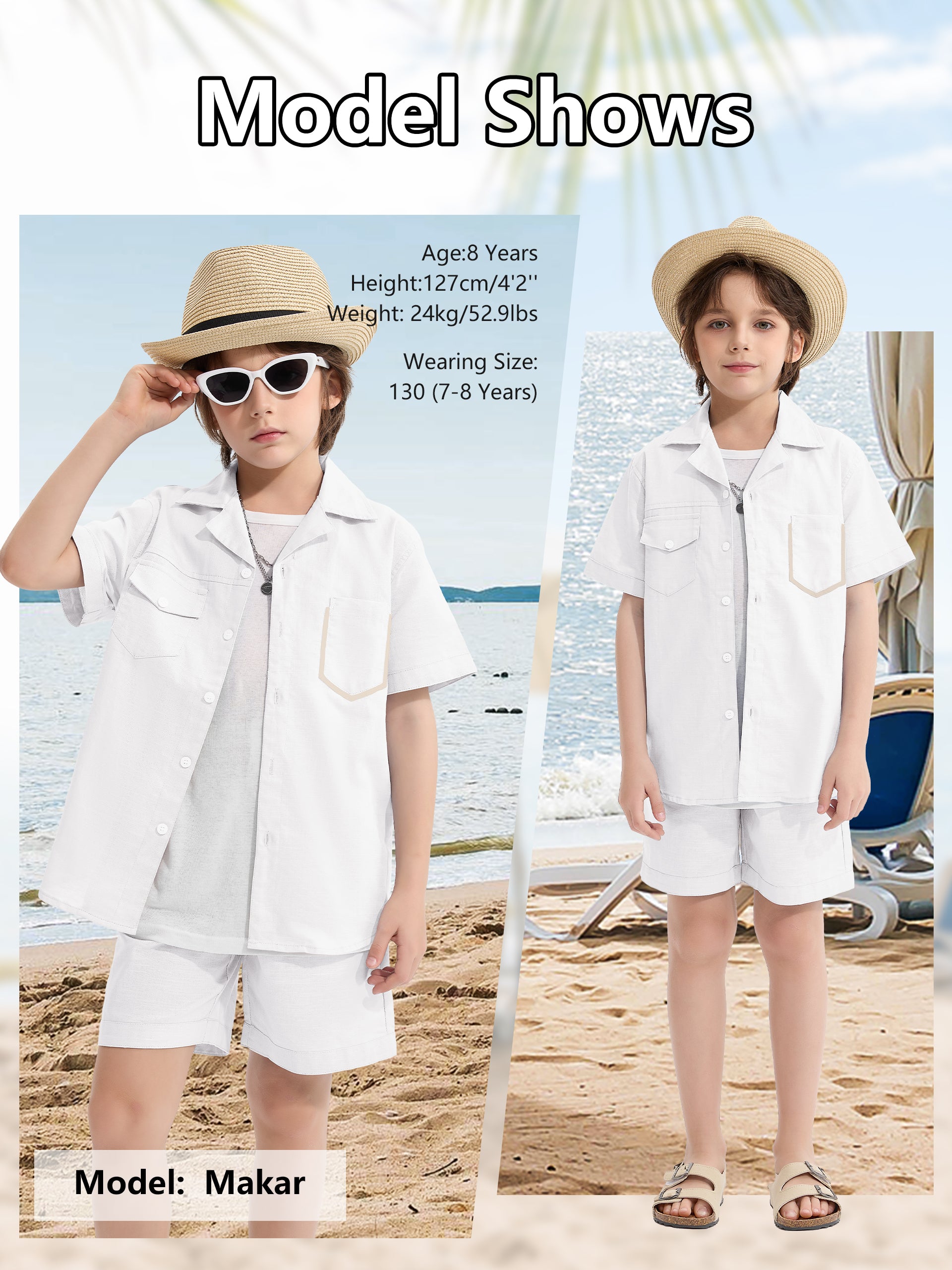Boys 2 Pieces Linen Set kids Summer Vacation Outfits